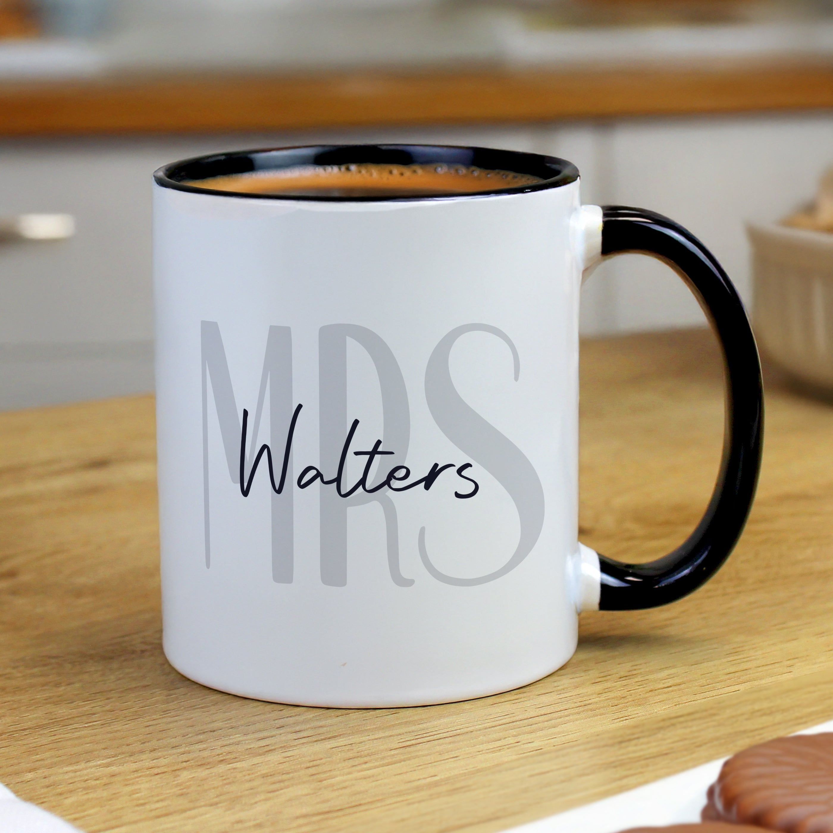 Personalised Mrs Black Handle Mug