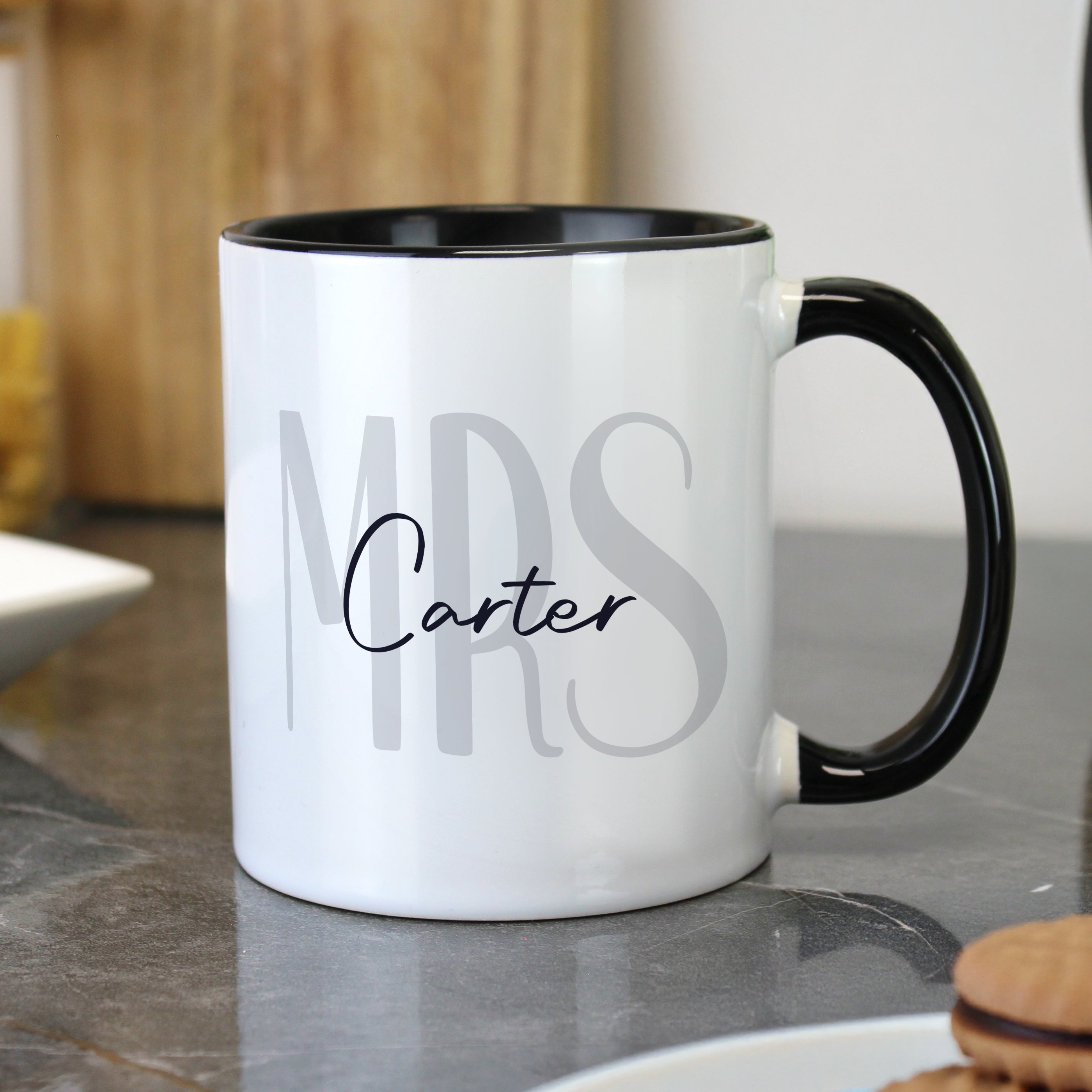 Personalised Mrs Black Handle Mug