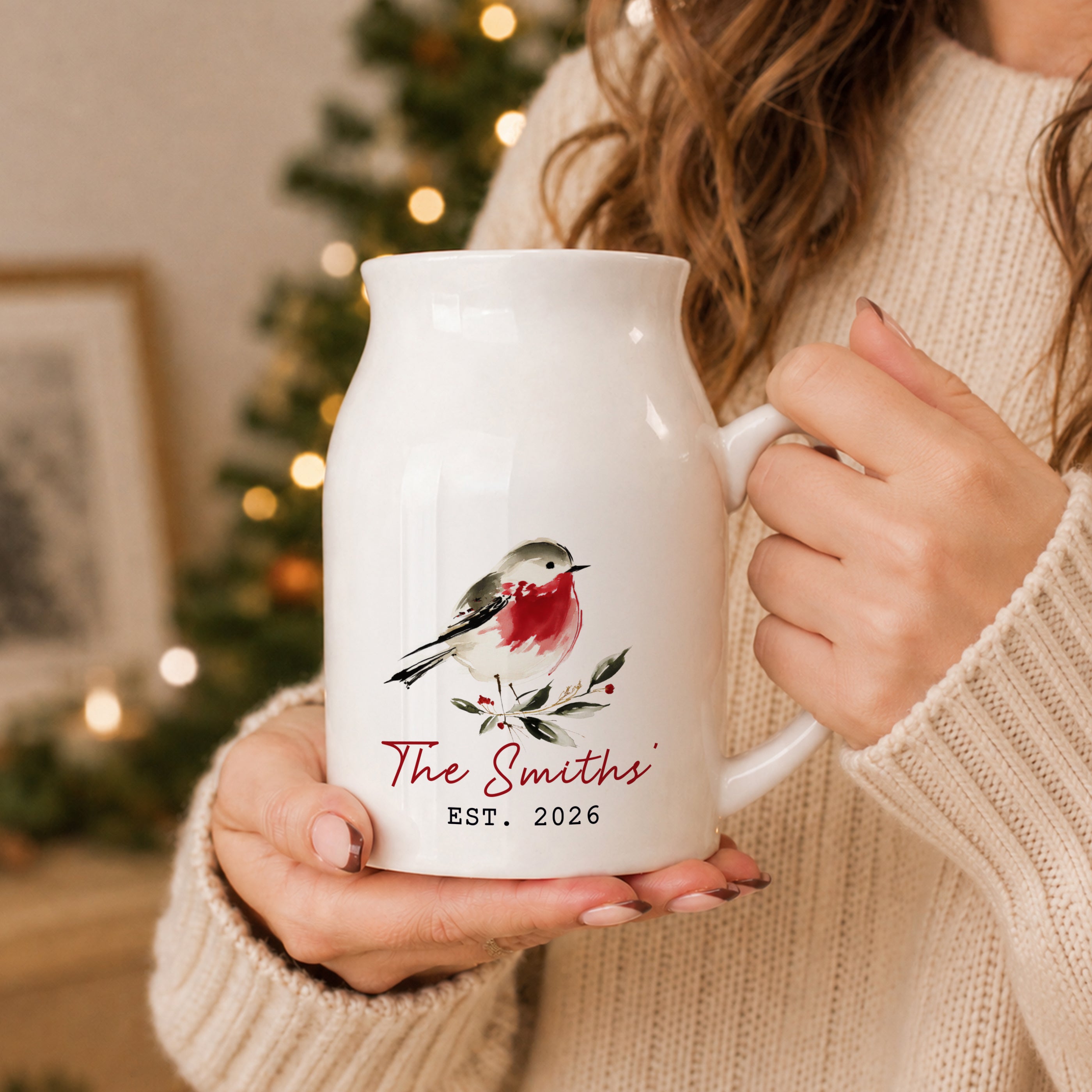 Personalised Christmas Robin Ceramic Jug Vase