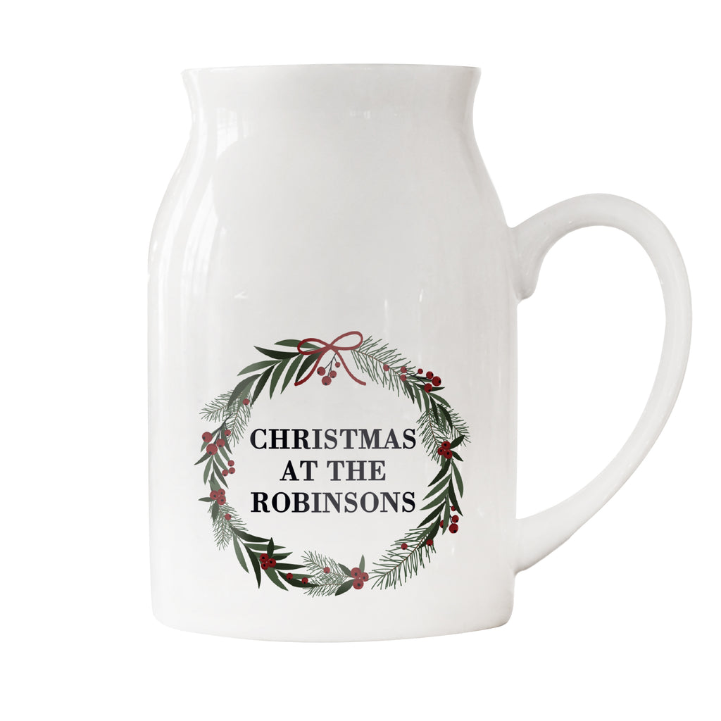 Personalised Green Christmas Wreath Ceramic Jug Vase