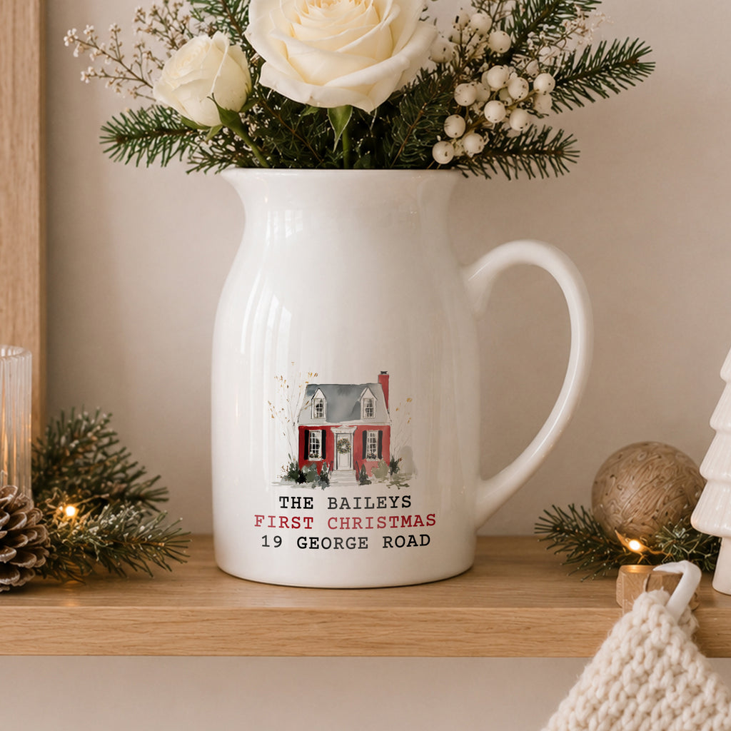 Personalised Water Colour Christmas House Ceramic Jug Vase