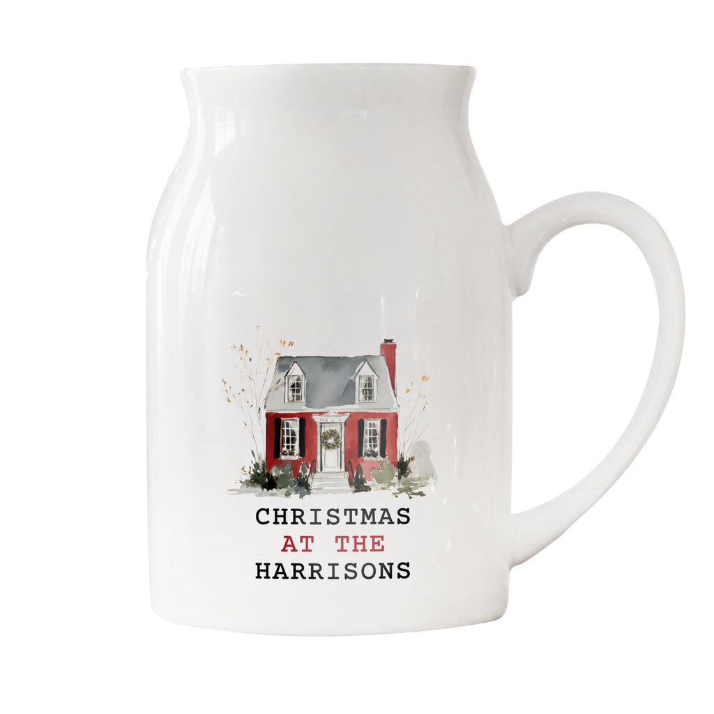 Personalised Water Colour Christmas House Ceramic Jug Vase