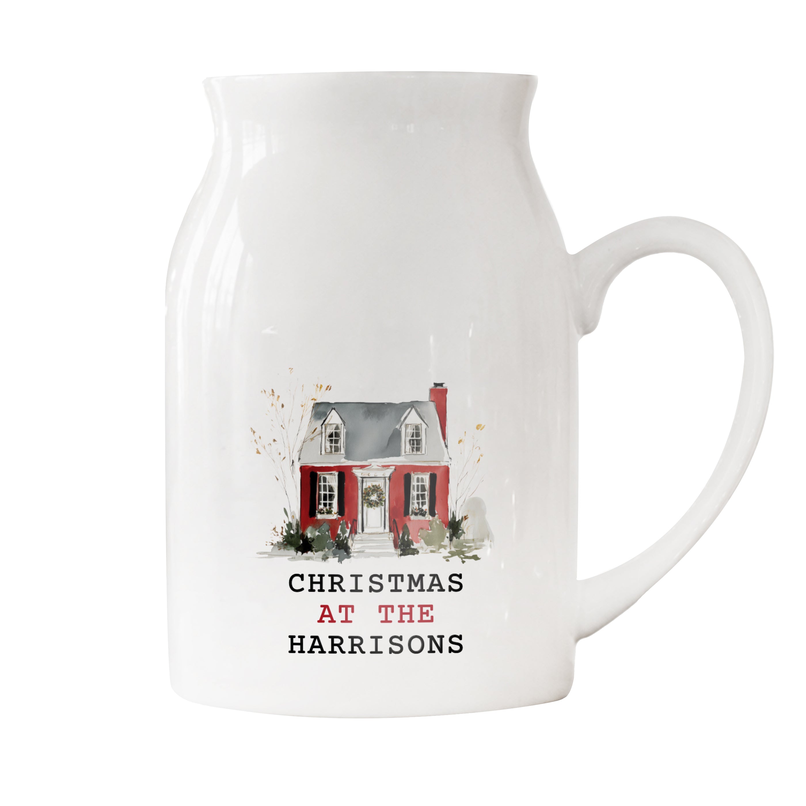Personalised Water Colour Christmas House Ceramic Jug Vase