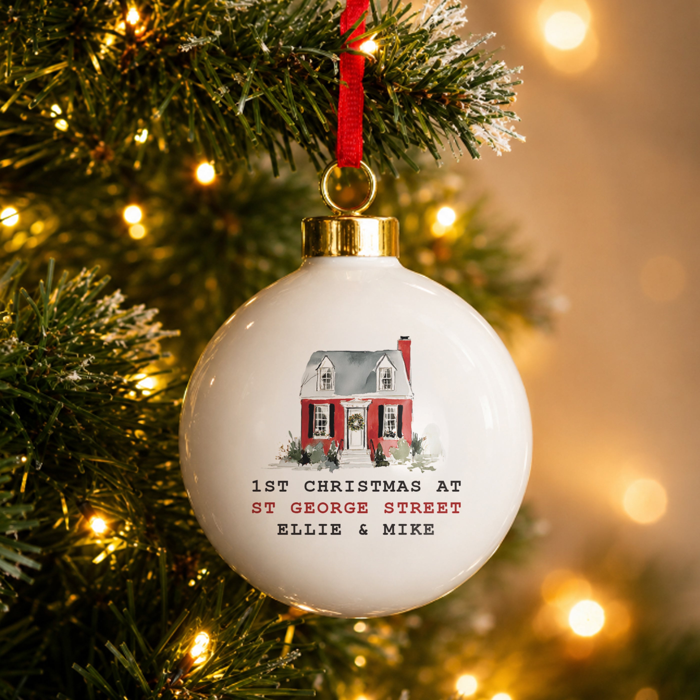 Personalised Water Colour House Ceramic Bauble