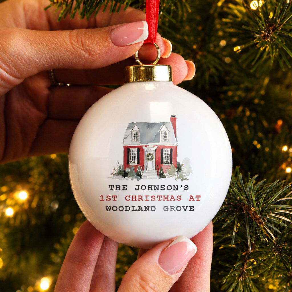 Personalised Water Colour House Ceramic Bauble
