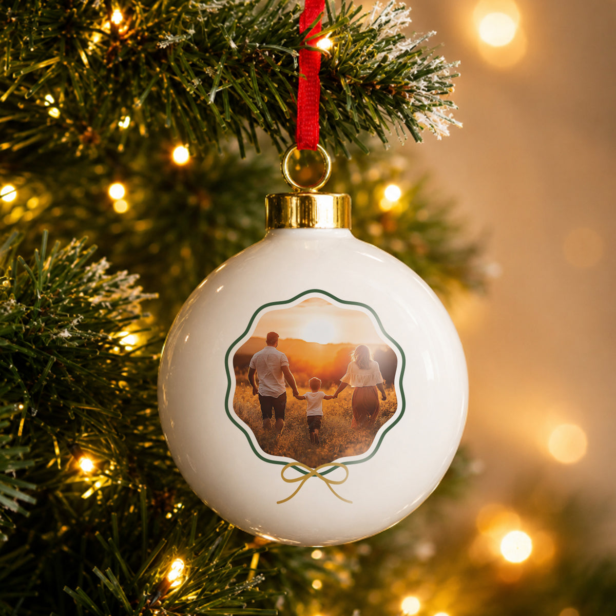 Personalised Scallop Bow Photo Upload Ceramic Bauble