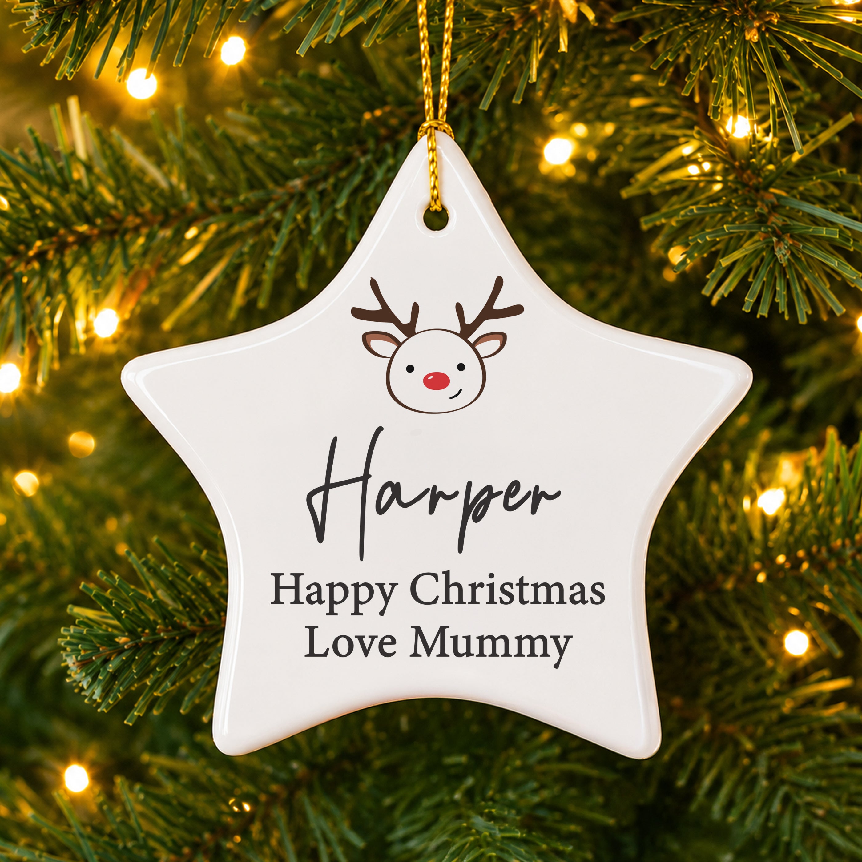 Personalised Reindeer Ceramic Star Decoration