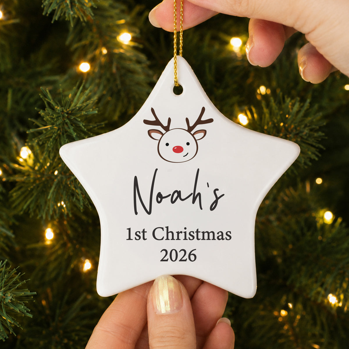 Personalised Reindeer Ceramic Star Decoration