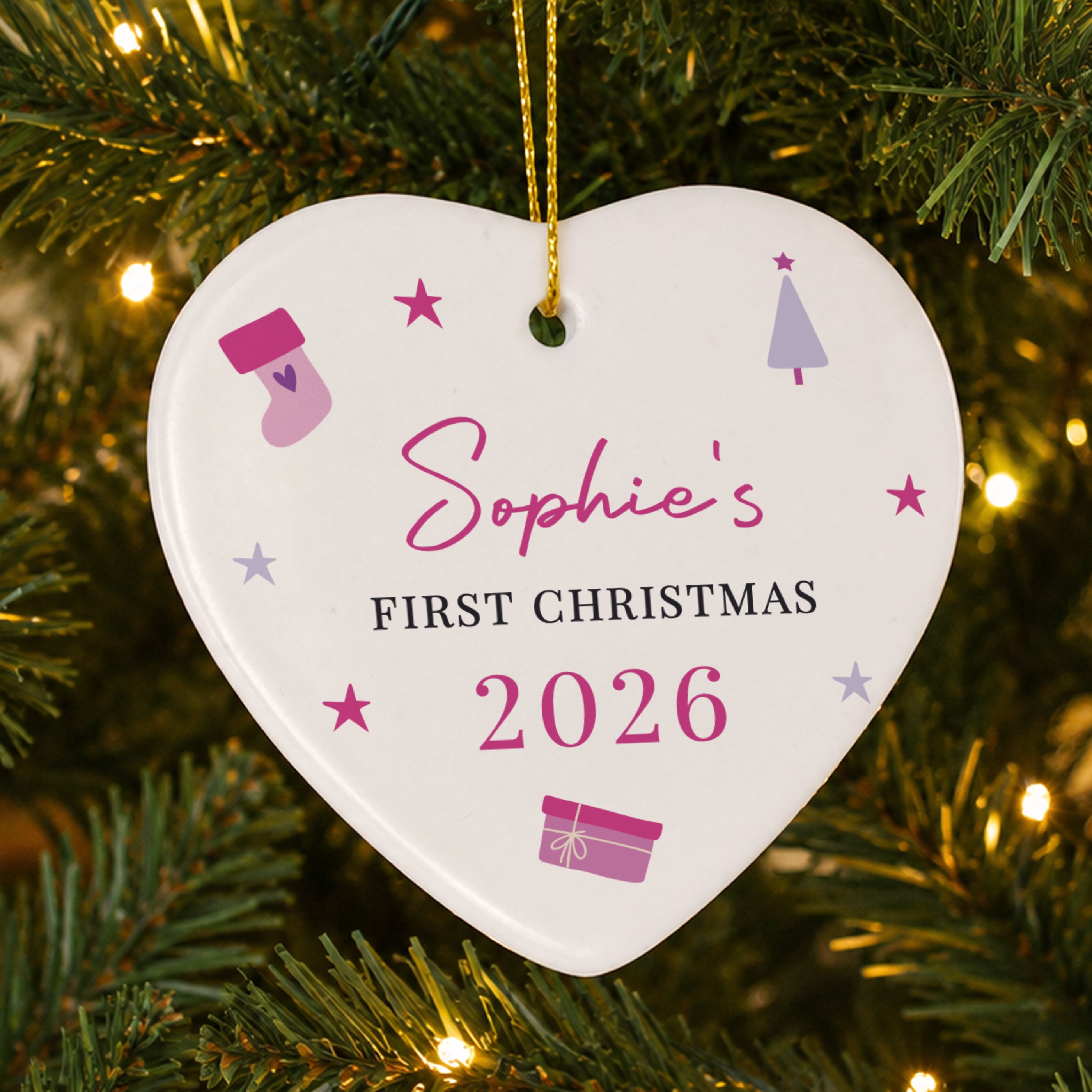Personalised Pink Icons Ceramic Heart Decoration
