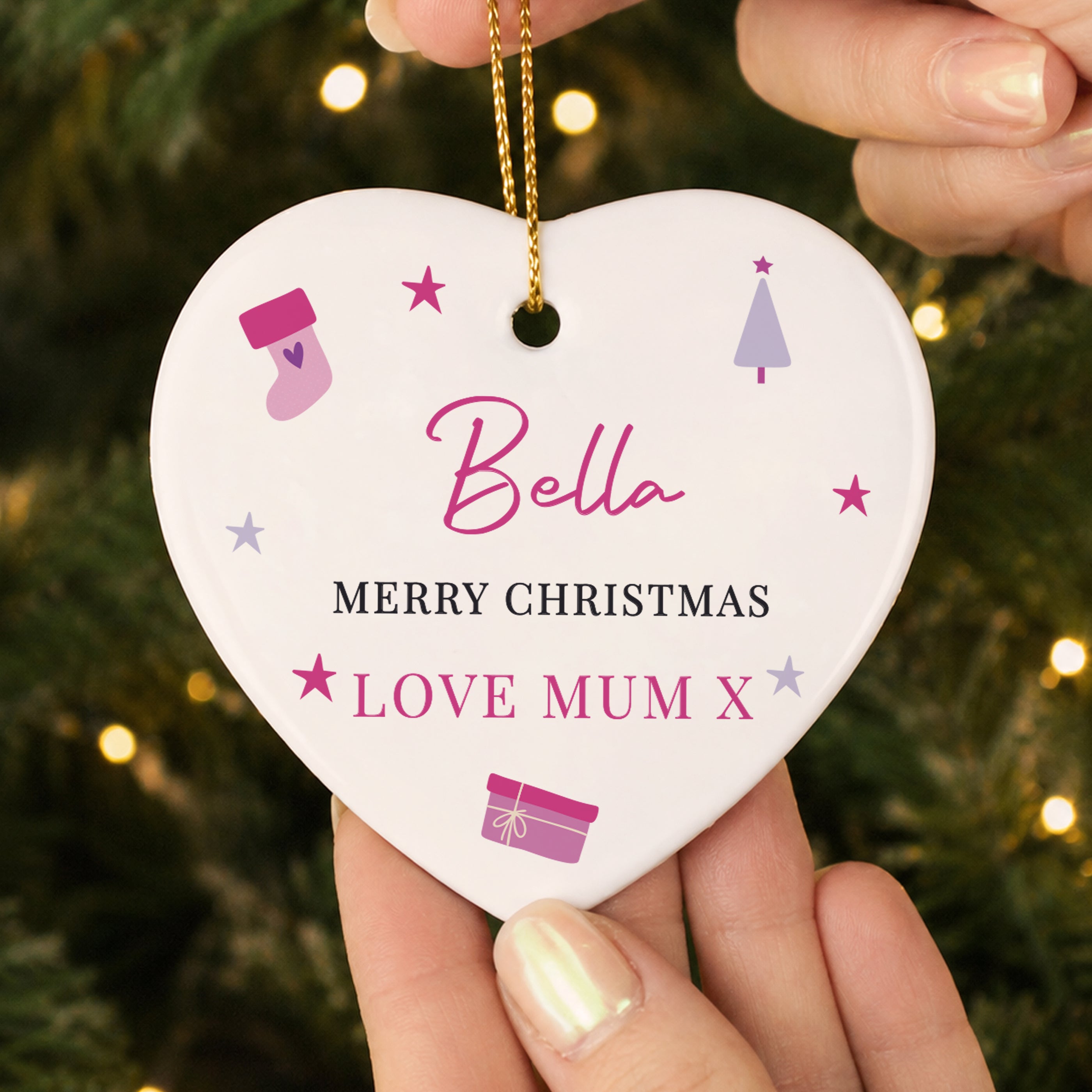 Personalised Pink Icons Ceramic Heart Decoration