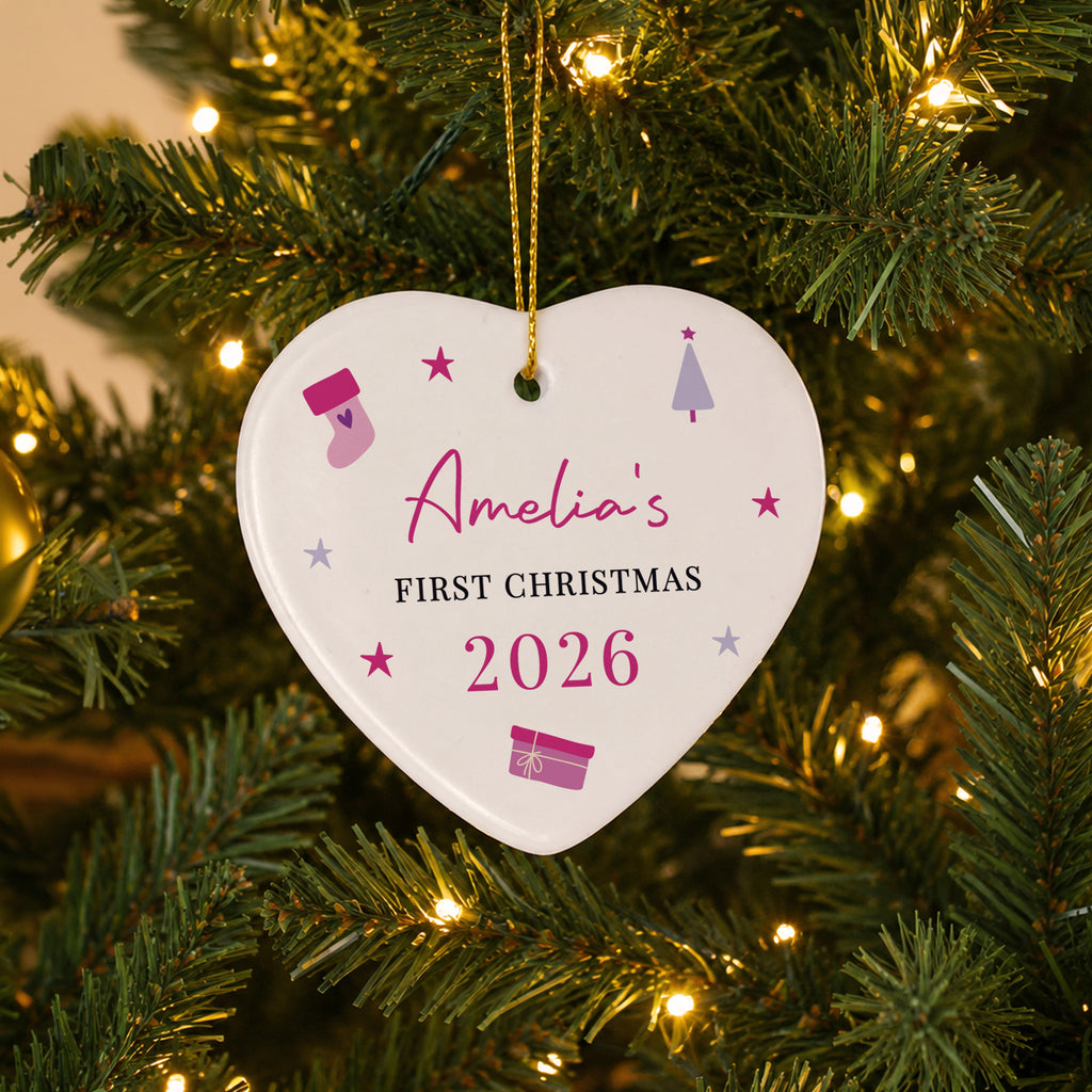 Personalised Pink Icons Ceramic Heart Decoration