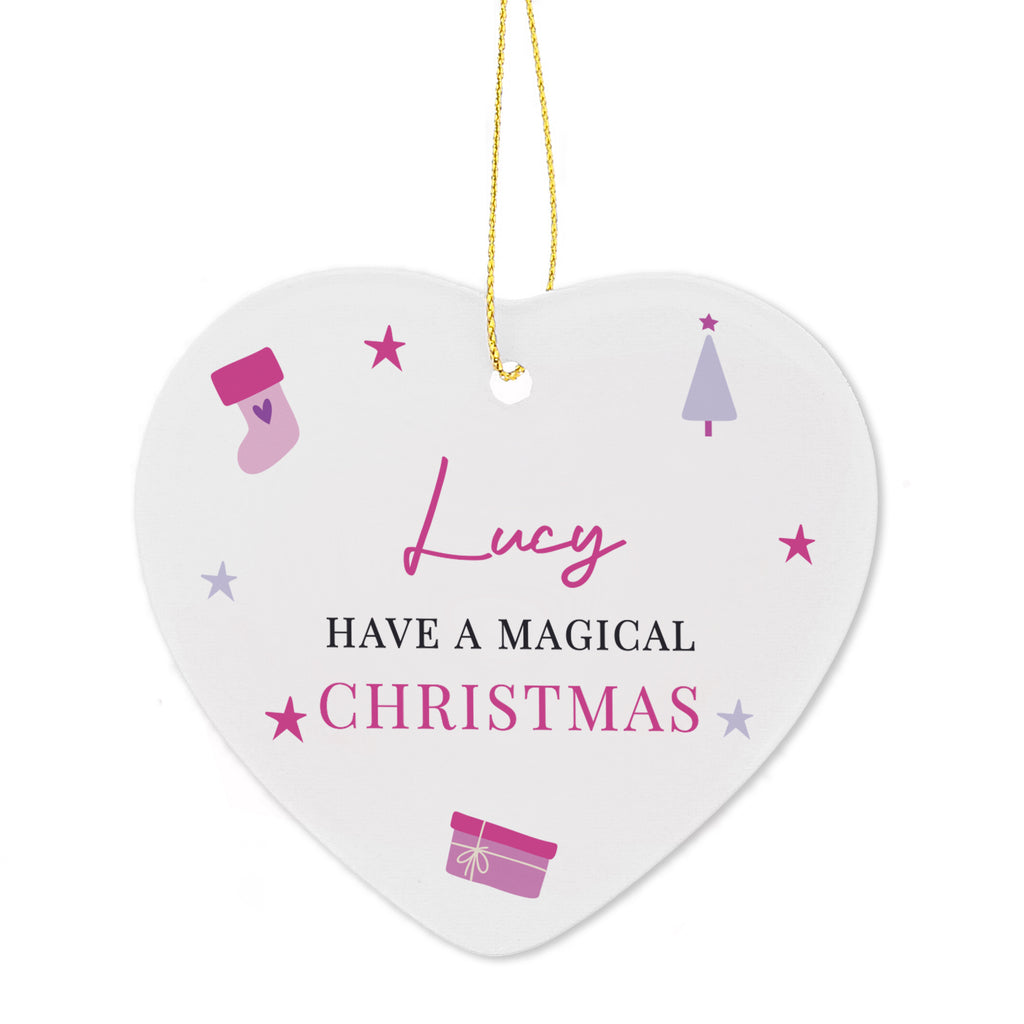 Personalised Pink Icons Ceramic Heart Decoration