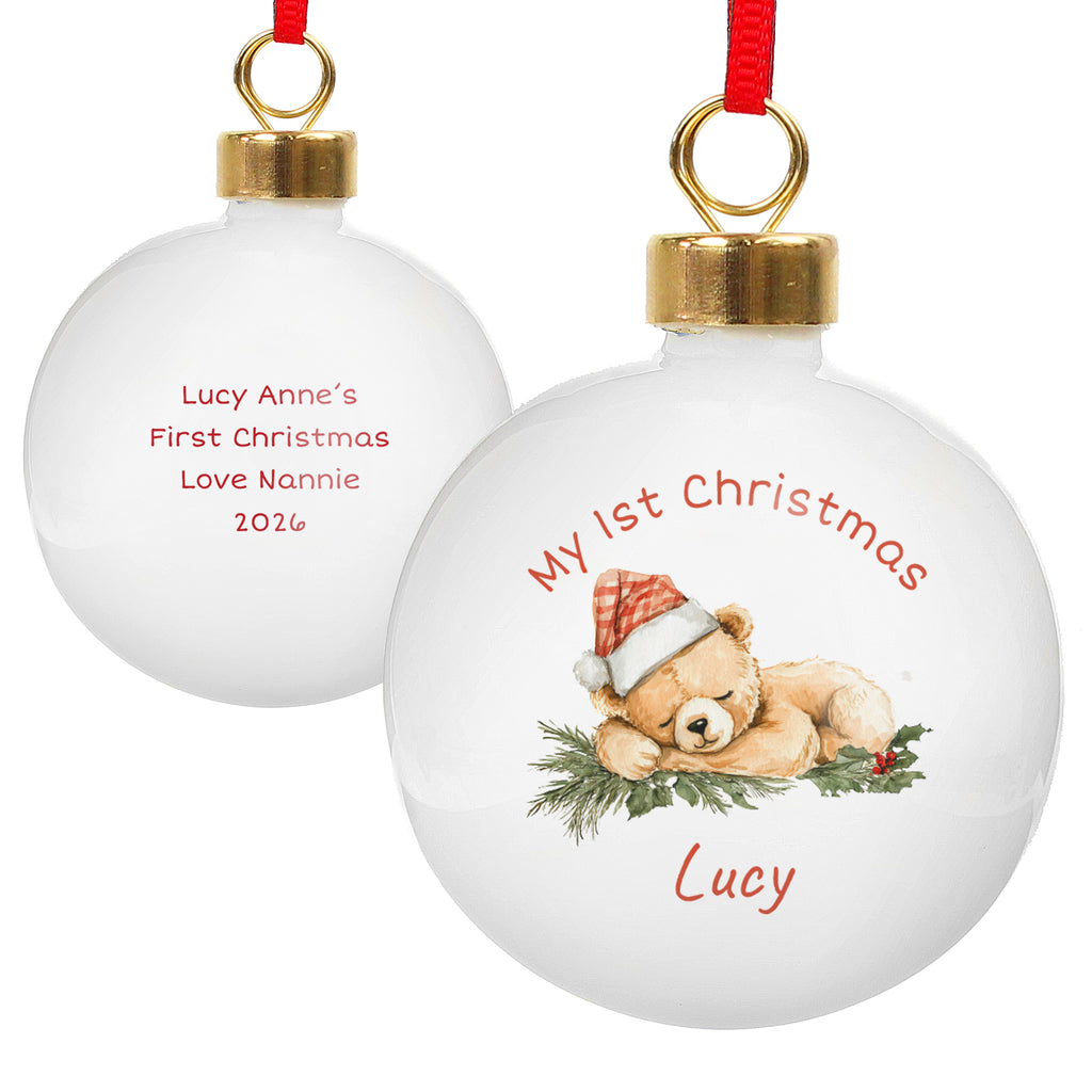 Personalised Sleepy Christmas Bear Ceramic Bauble