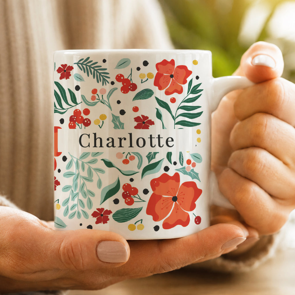 Personalised Poinsettia Pattern Mug