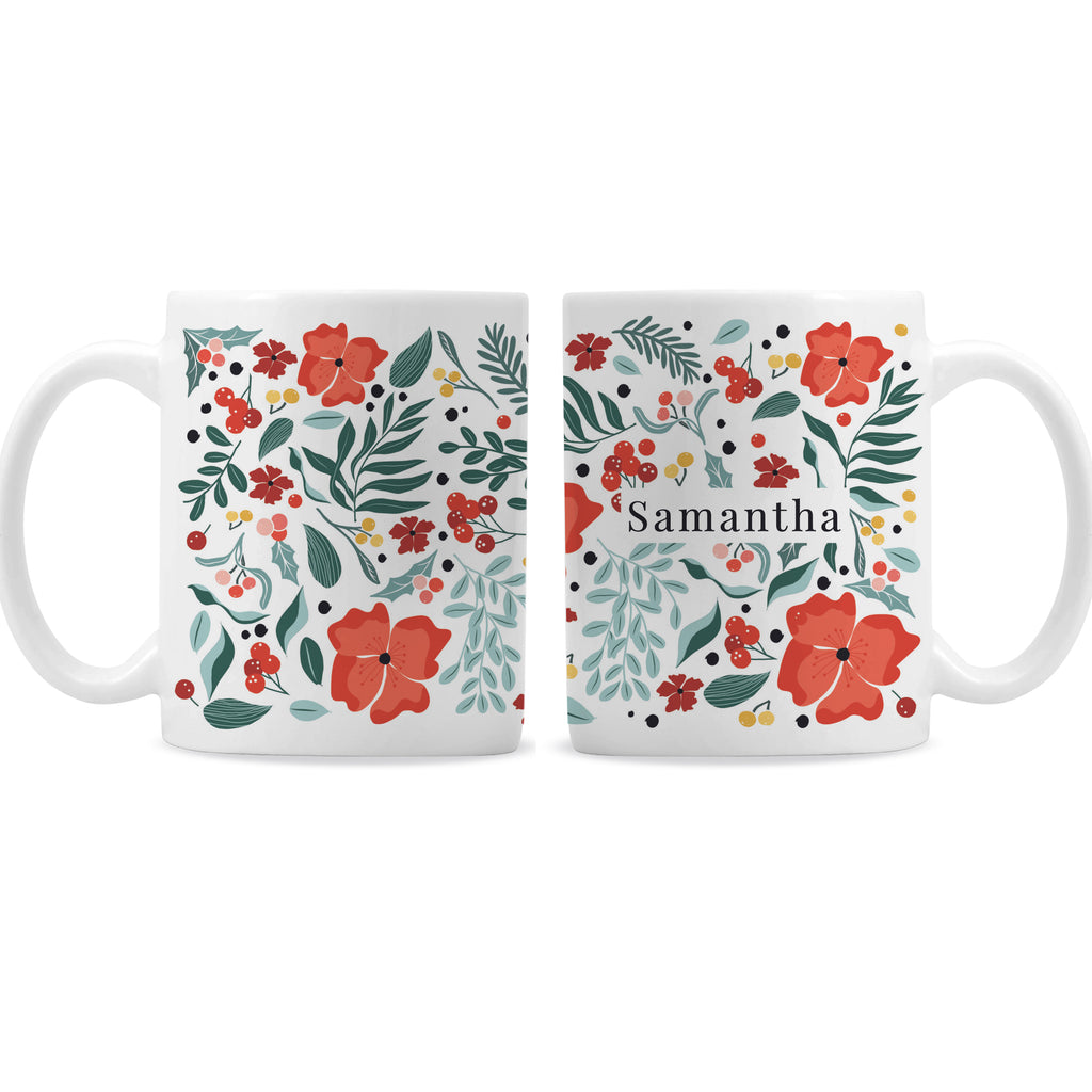 Personalised Poinsettia Pattern Mug