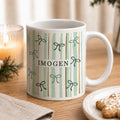 Personalised Green Stripe Bow Mug