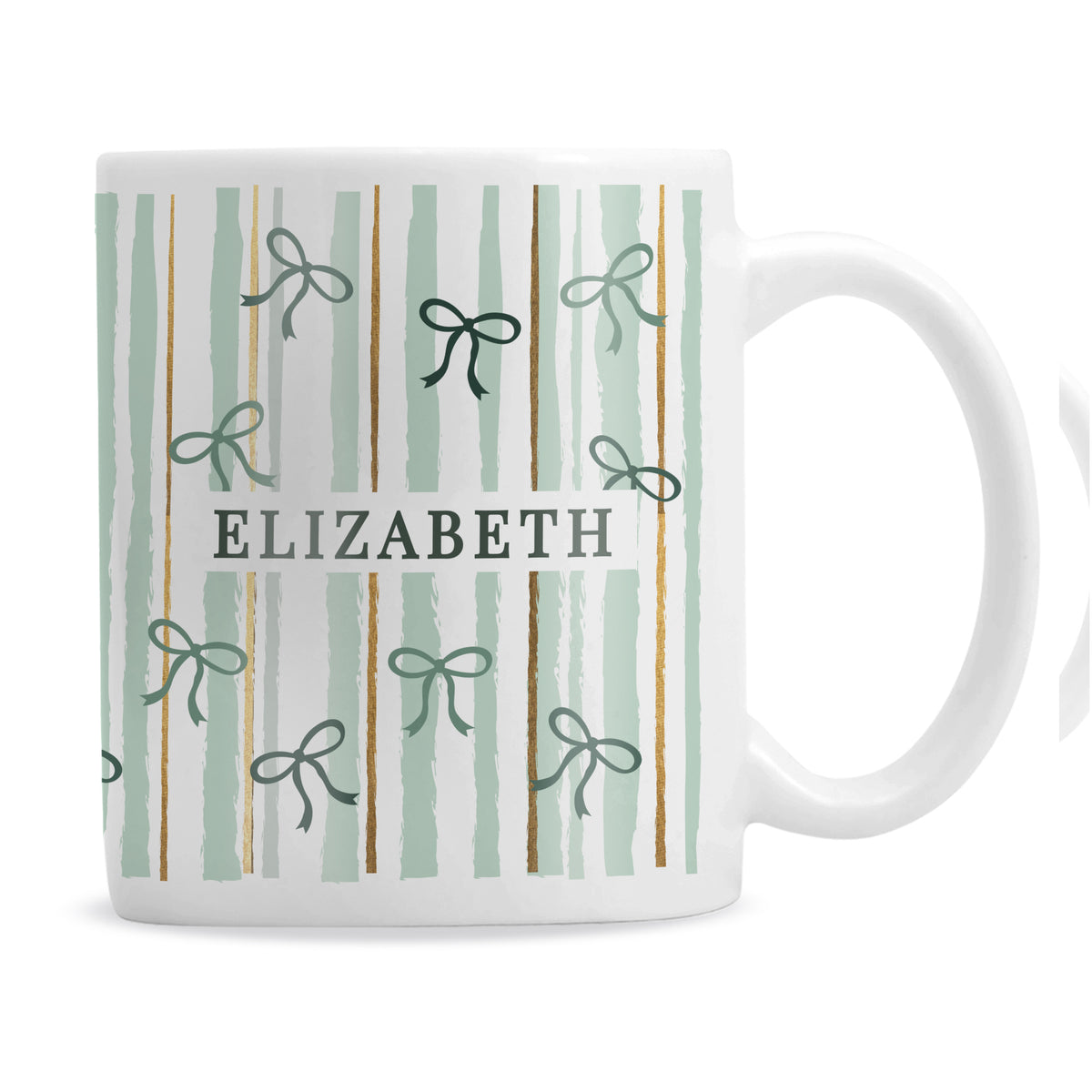 Personalised Green Stripe Bow Mug