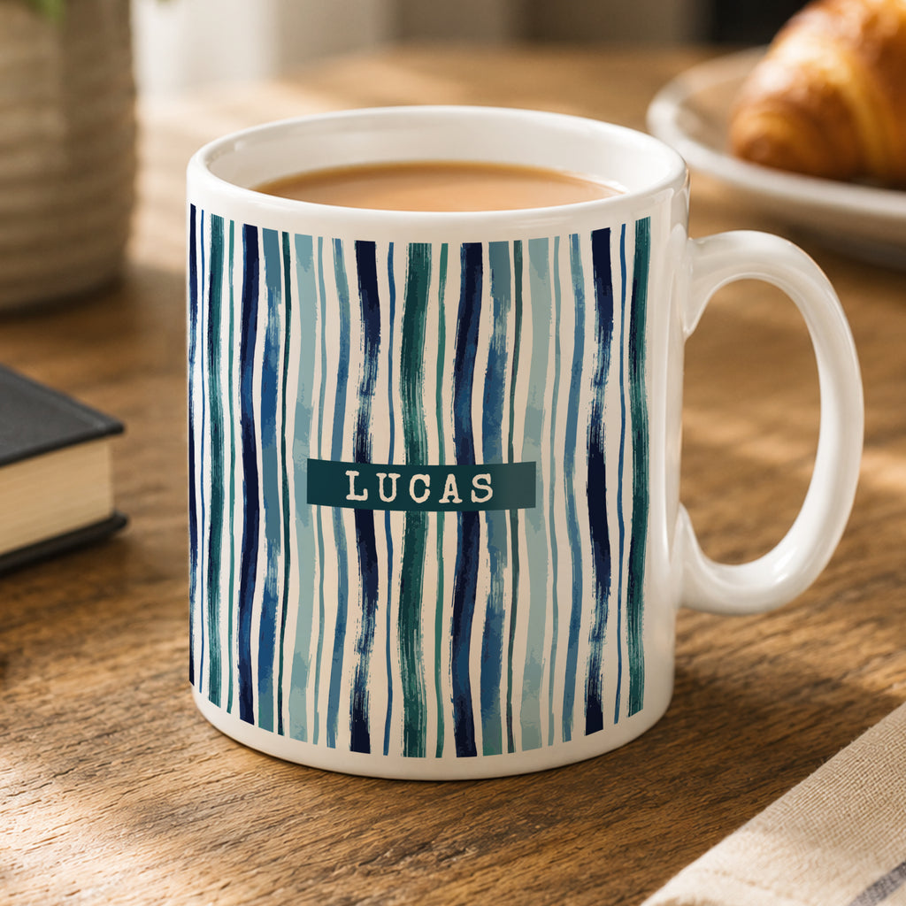 Personalised Blue Striped Mug