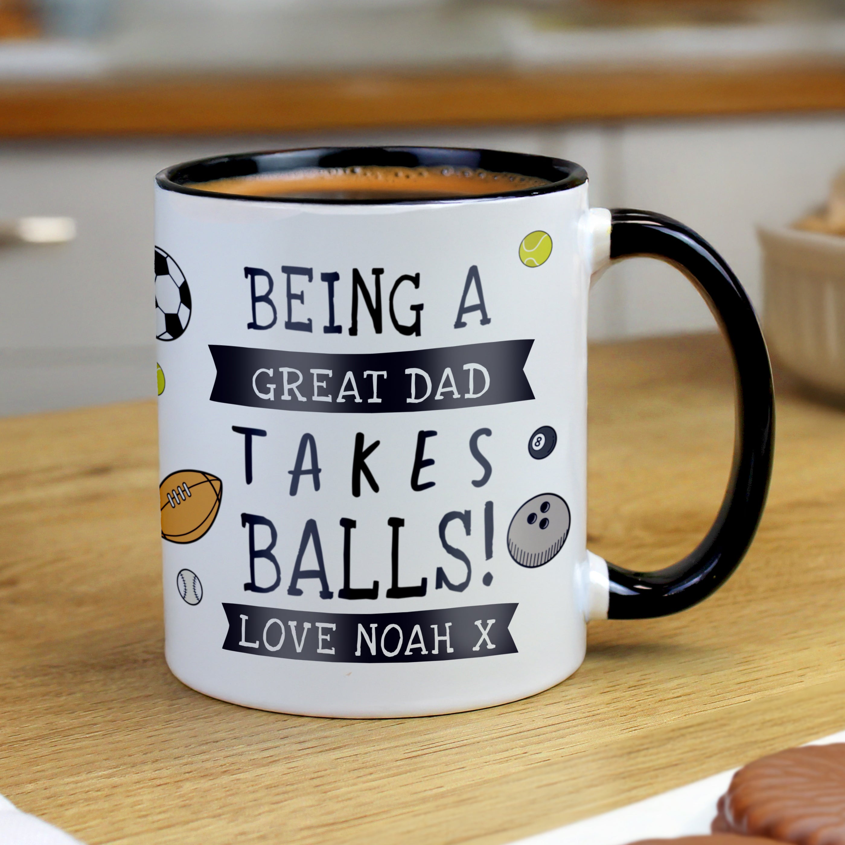 Personalised Takes Balls Black Handle Mug