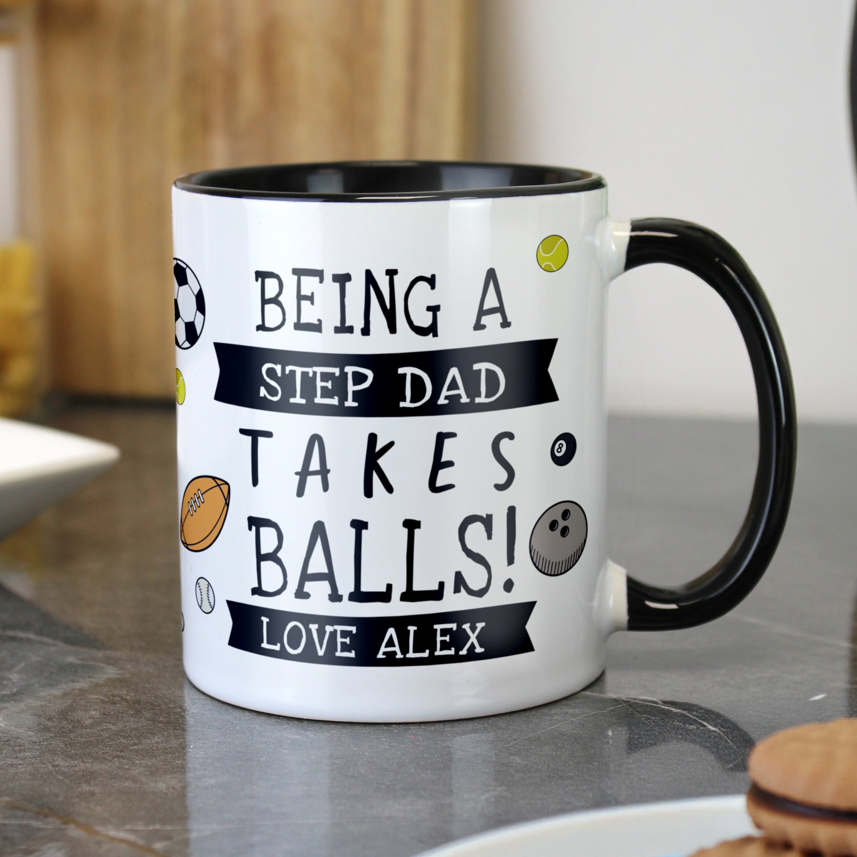 Personalised Takes Balls Black Handle Mug