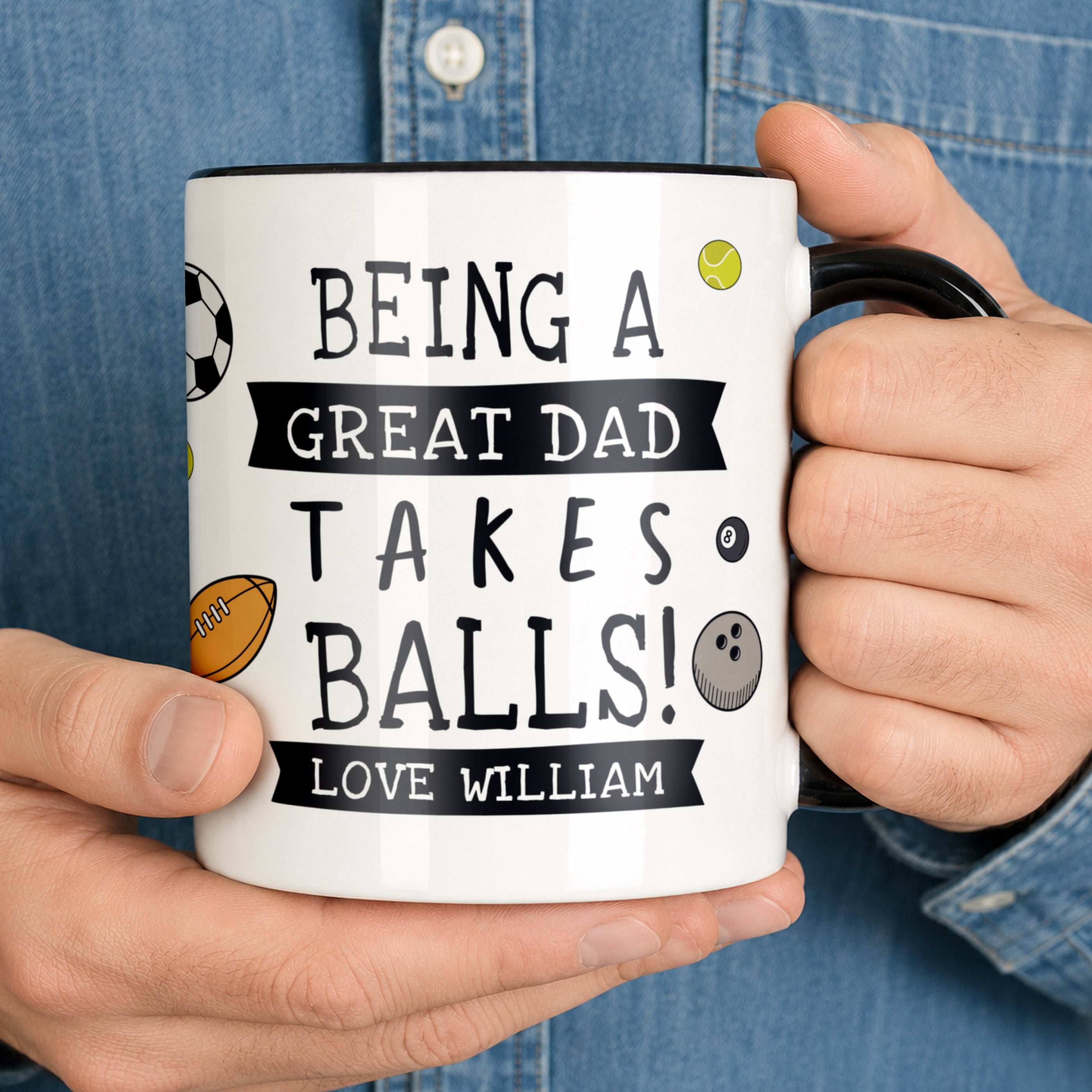 Personalised Takes Balls Black Handle Mug