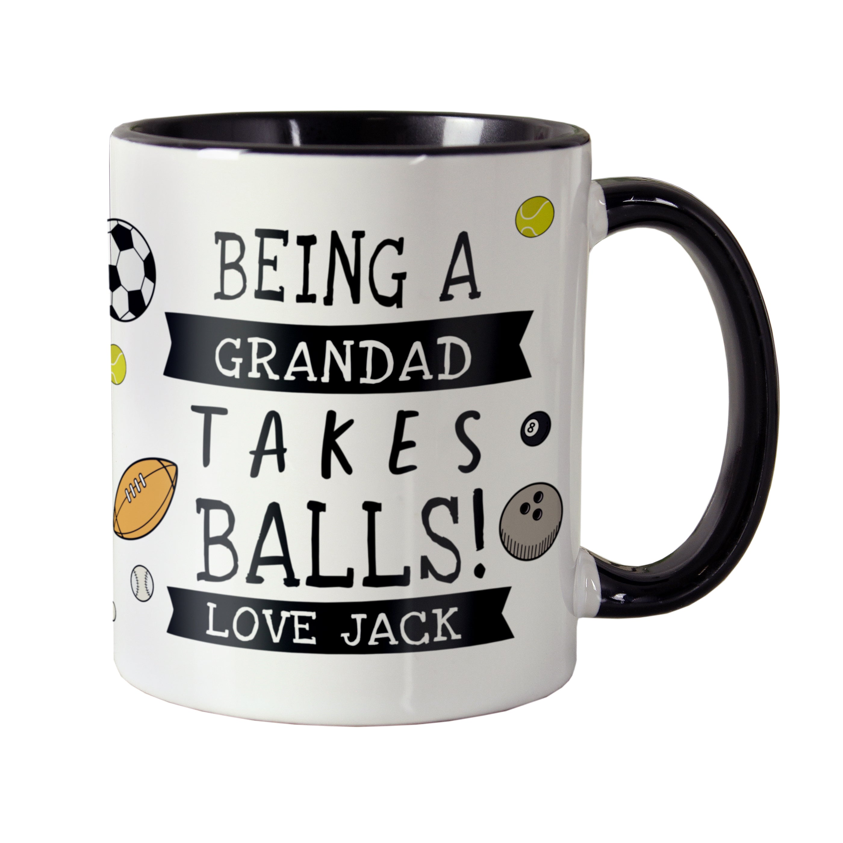Personalised Takes Balls Black Handle Mug