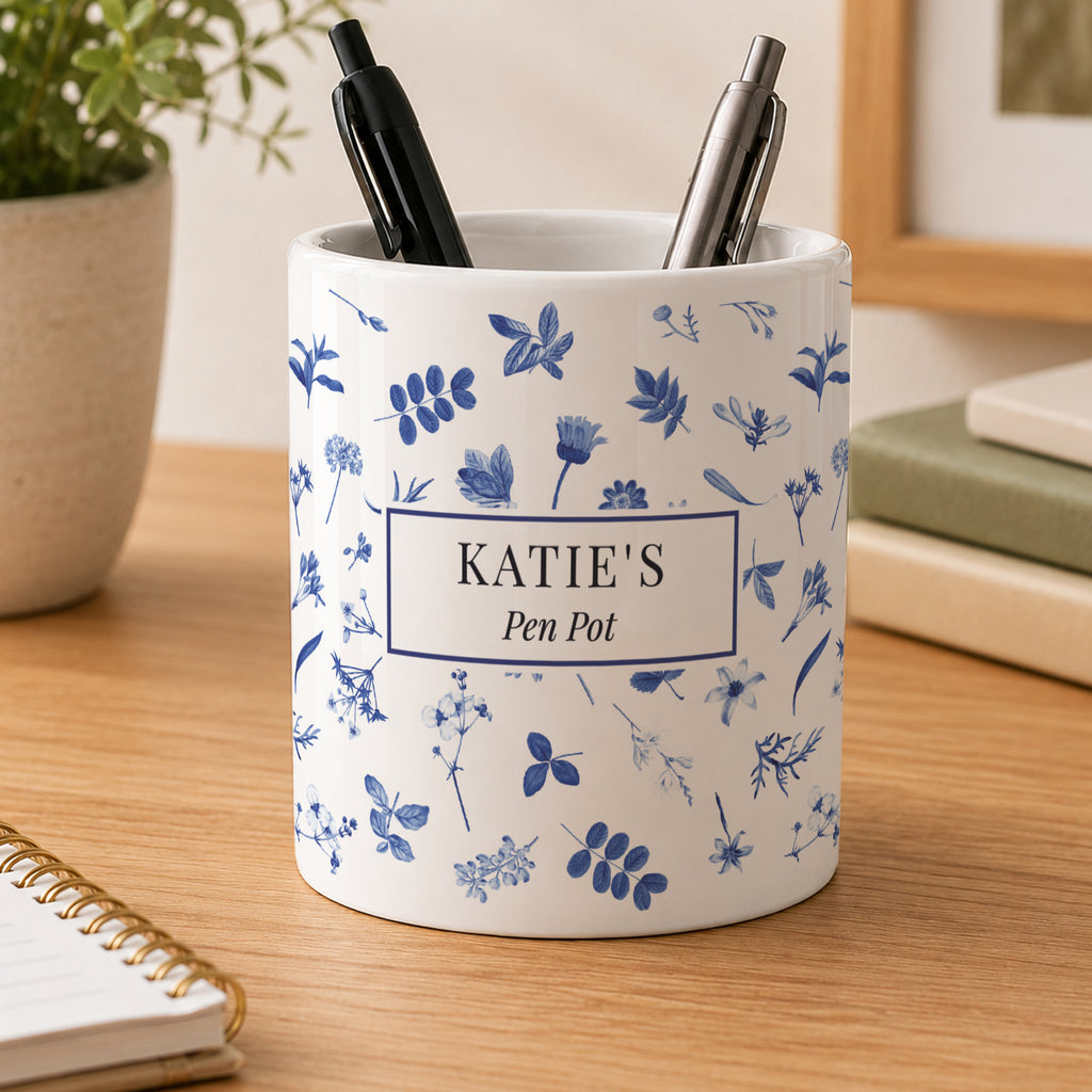 Personalised Blue Floral Storage Pot