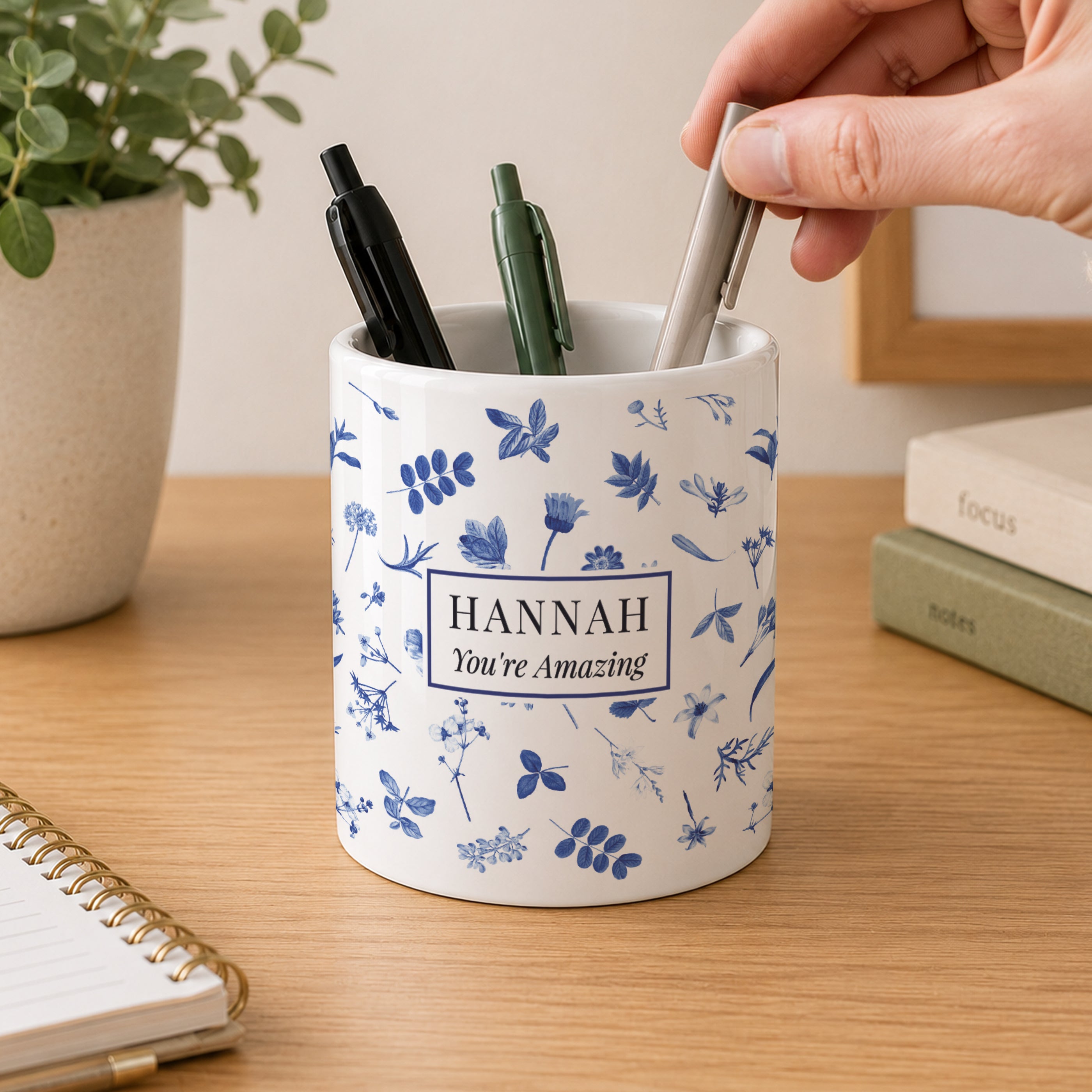 Personalised Blue Floral Storage Pot