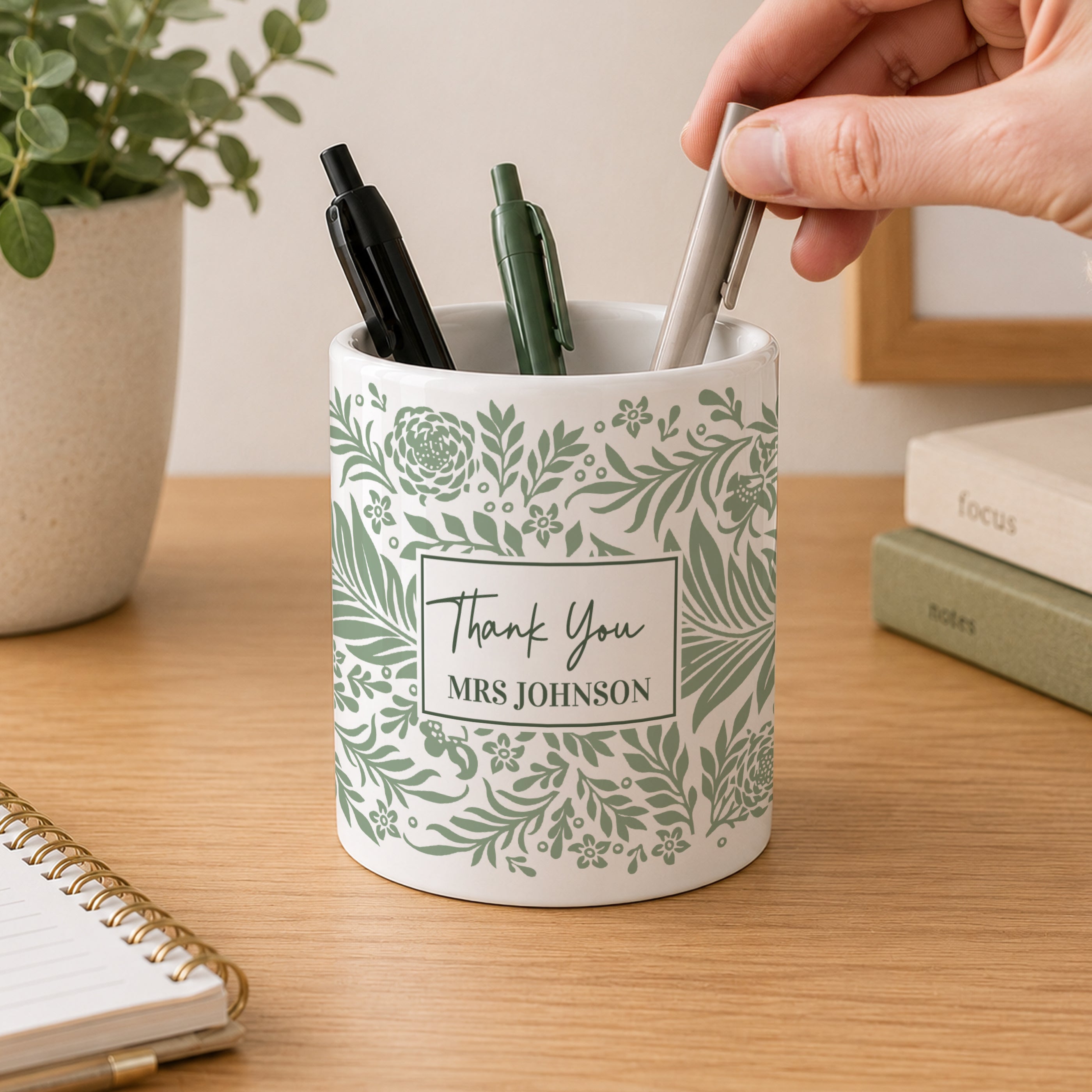 Personalised Green Leaves Storage Pot
