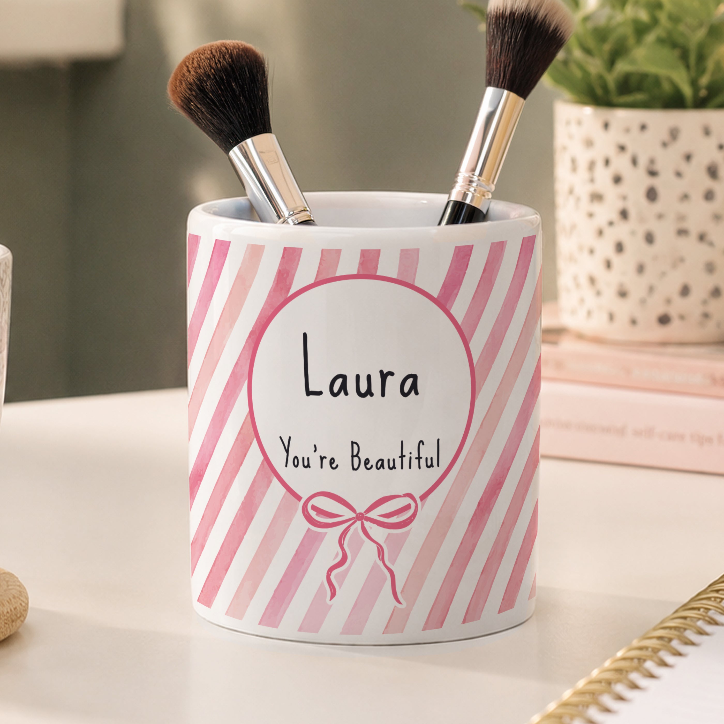 Personalised Pink Stripe Storage Pot