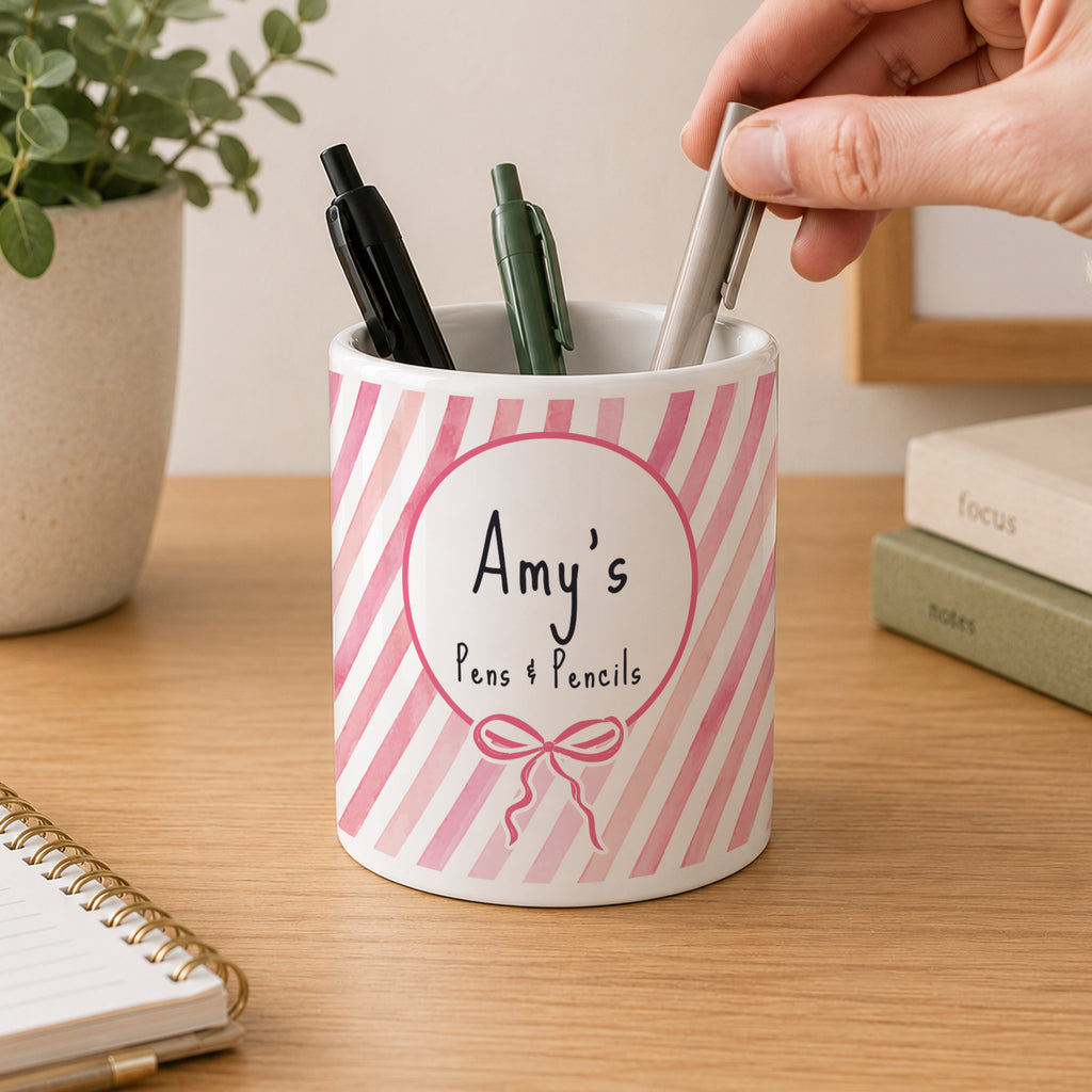 Personalised Pink Stripe Storage Pot