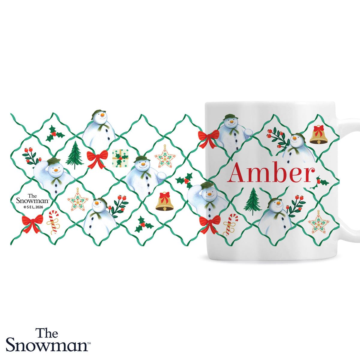 Personalised The Snowman Christmas Wishes Pattern Mug