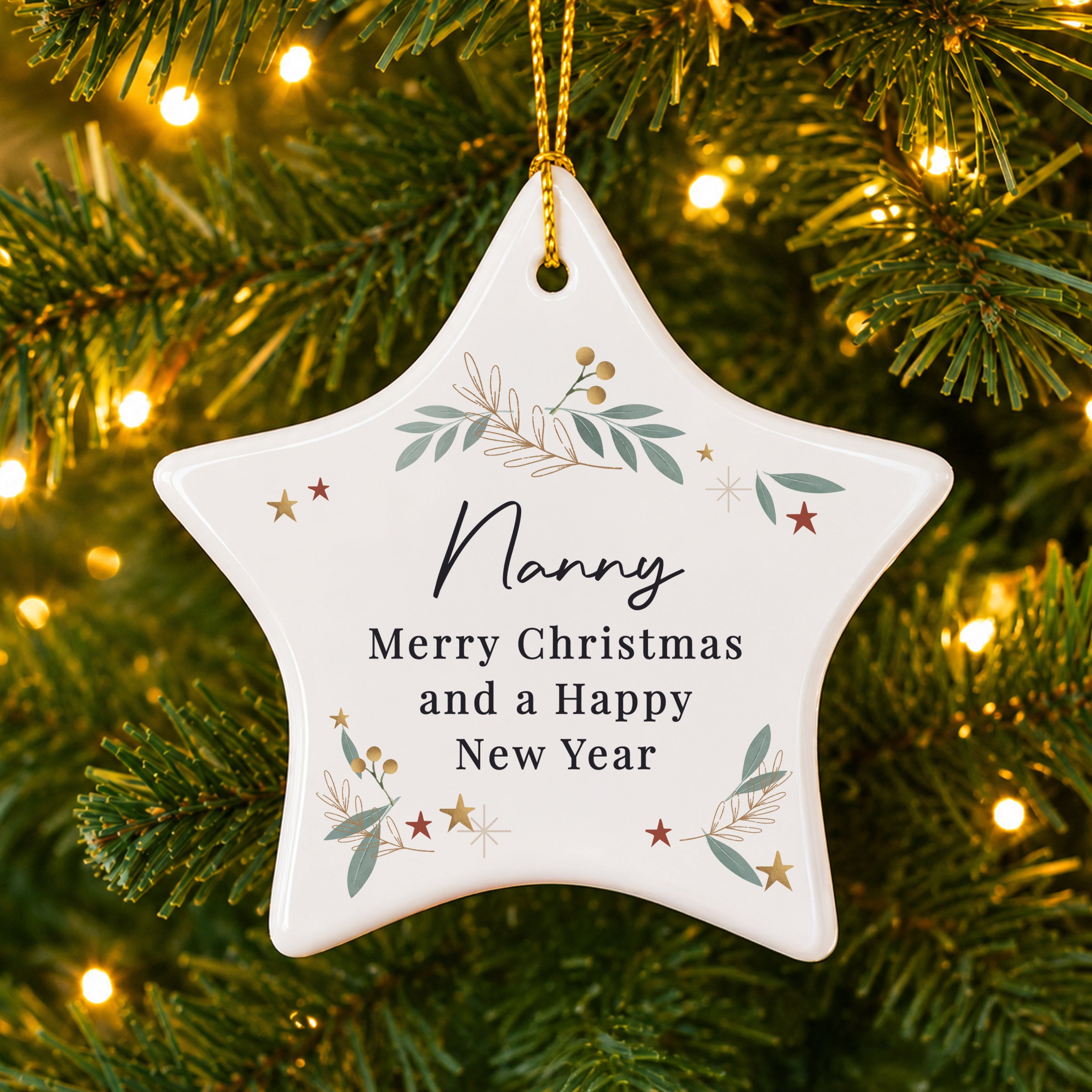 Personalised Christmas Botanical Ceramic Star Decoration