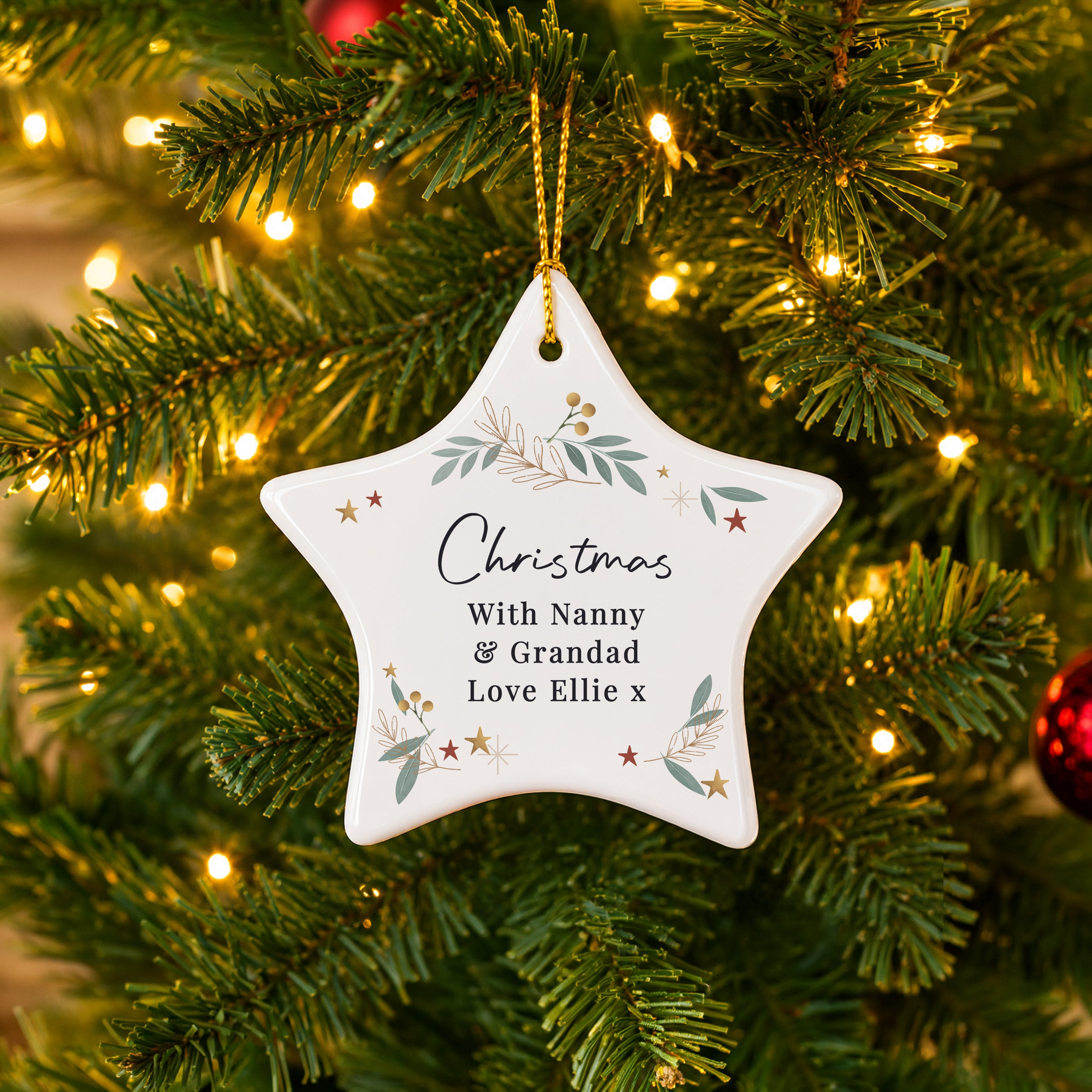 Personalised Christmas Botanical Ceramic Star Decoration