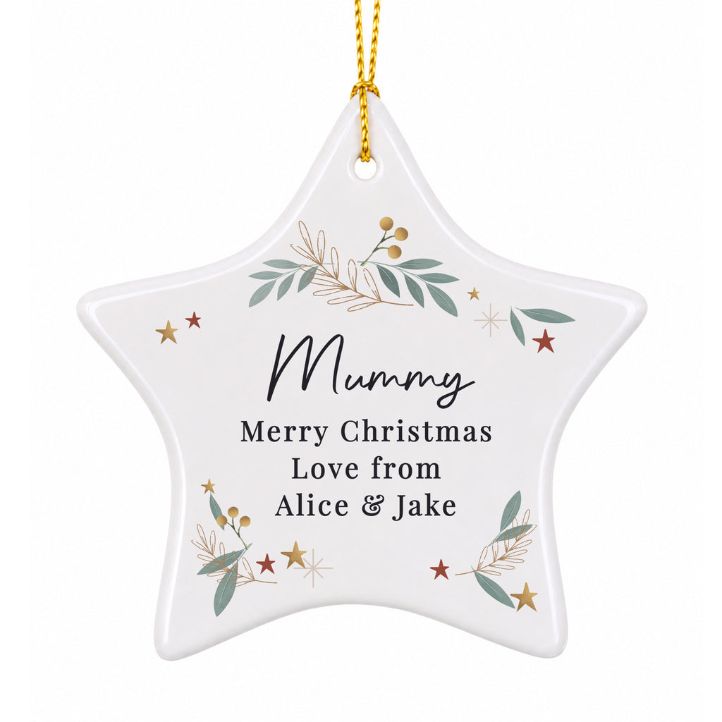 Personalised Christmas Botanical Ceramic Star Decoration