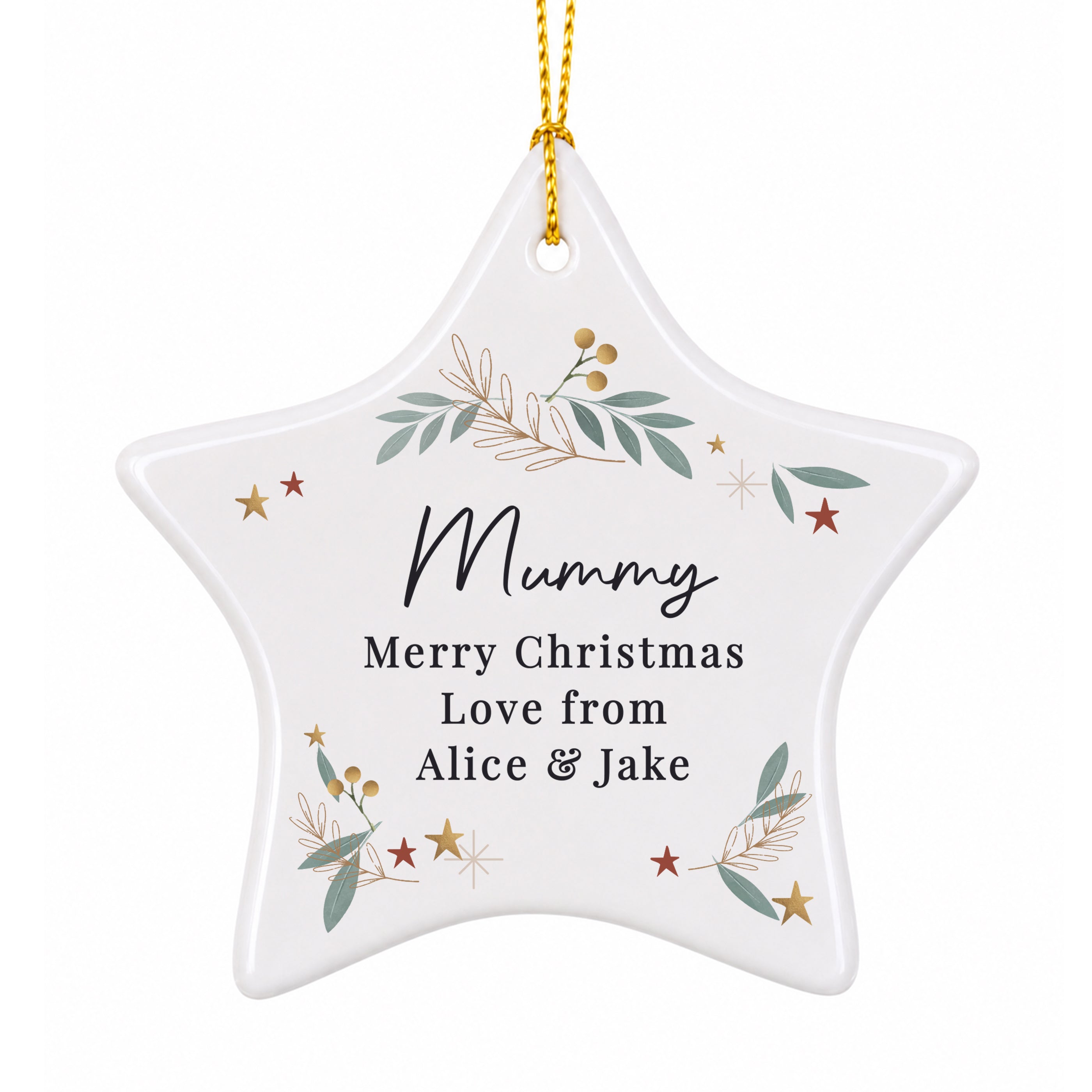 Personalised Christmas Botanical Ceramic Star Decoration