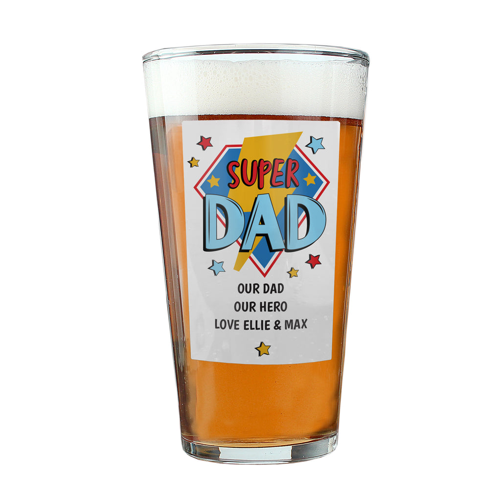 Personalised Super Dad Printed Beer Glass