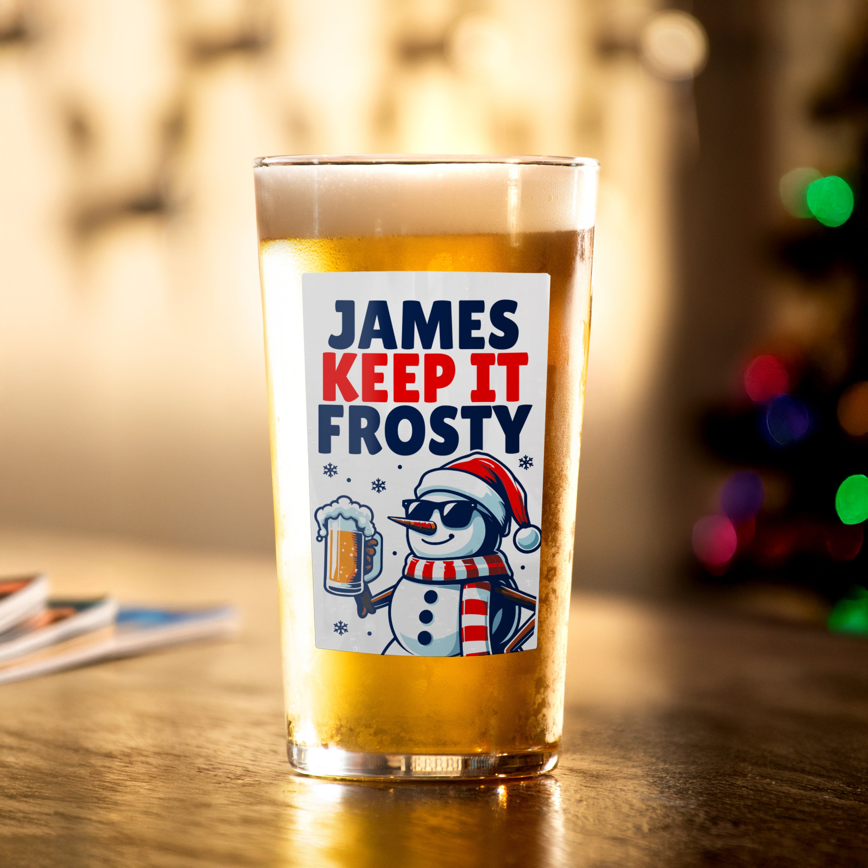 Personalised Snowman Pun Christmas Beer Glass