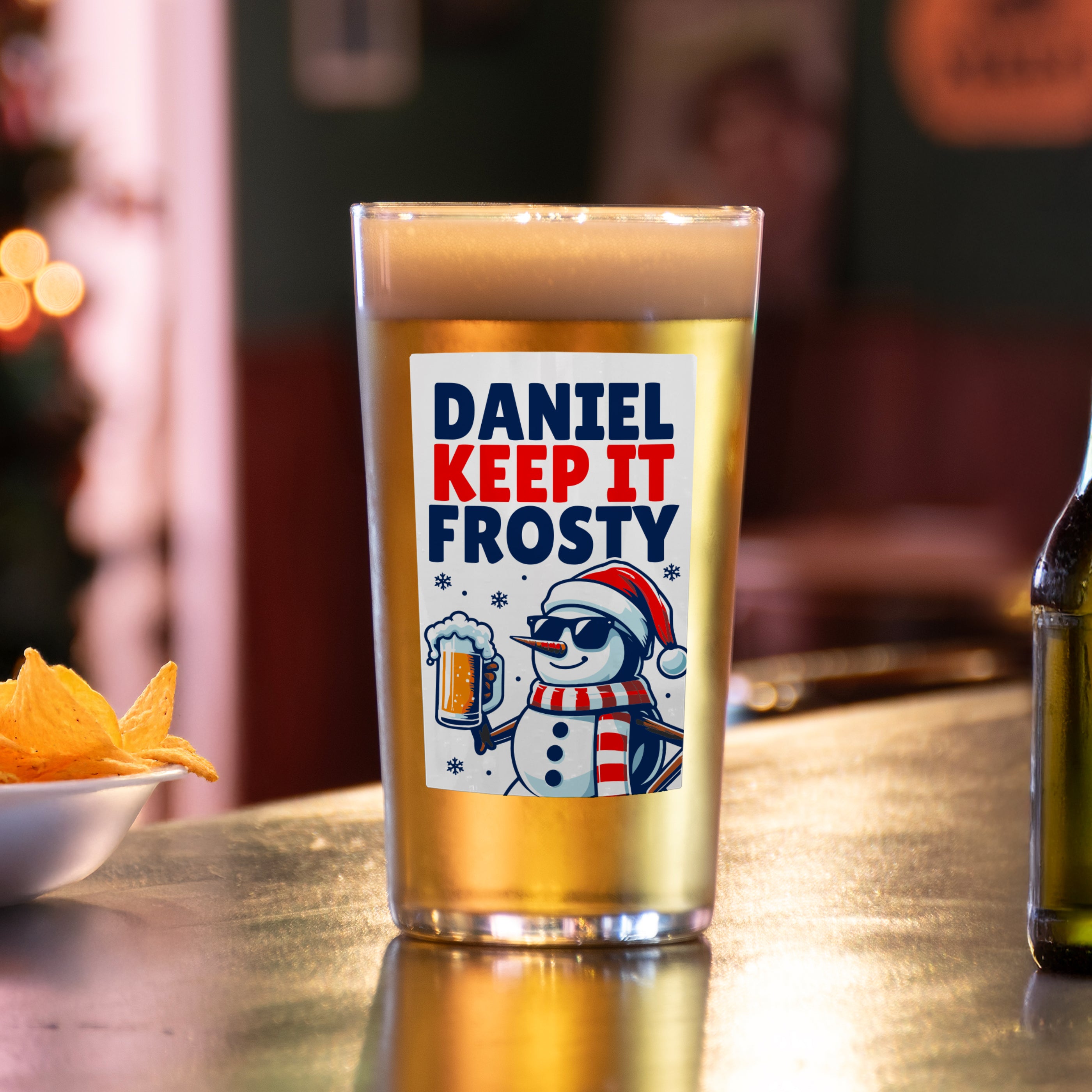 Personalised Snowman Pun Christmas Beer Glass