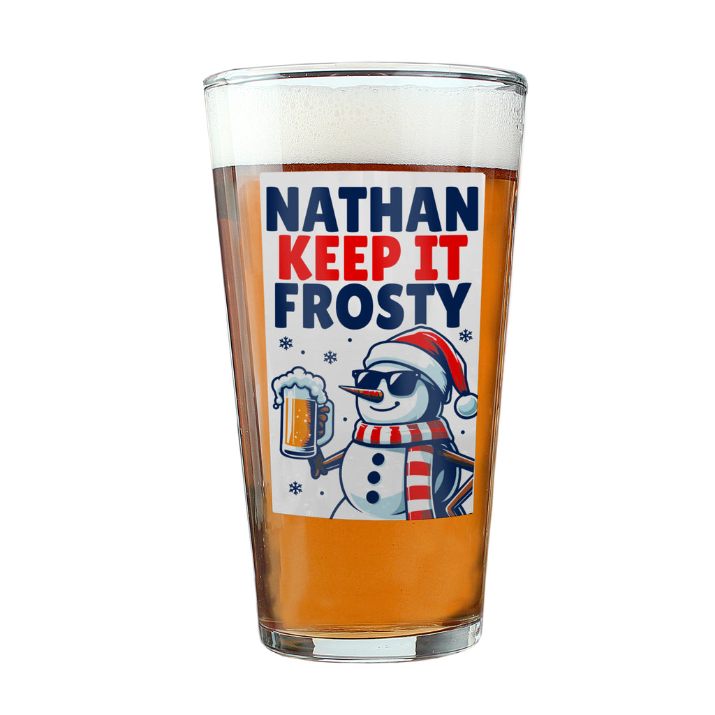Personalised Snowman Pun Christmas Beer Glass