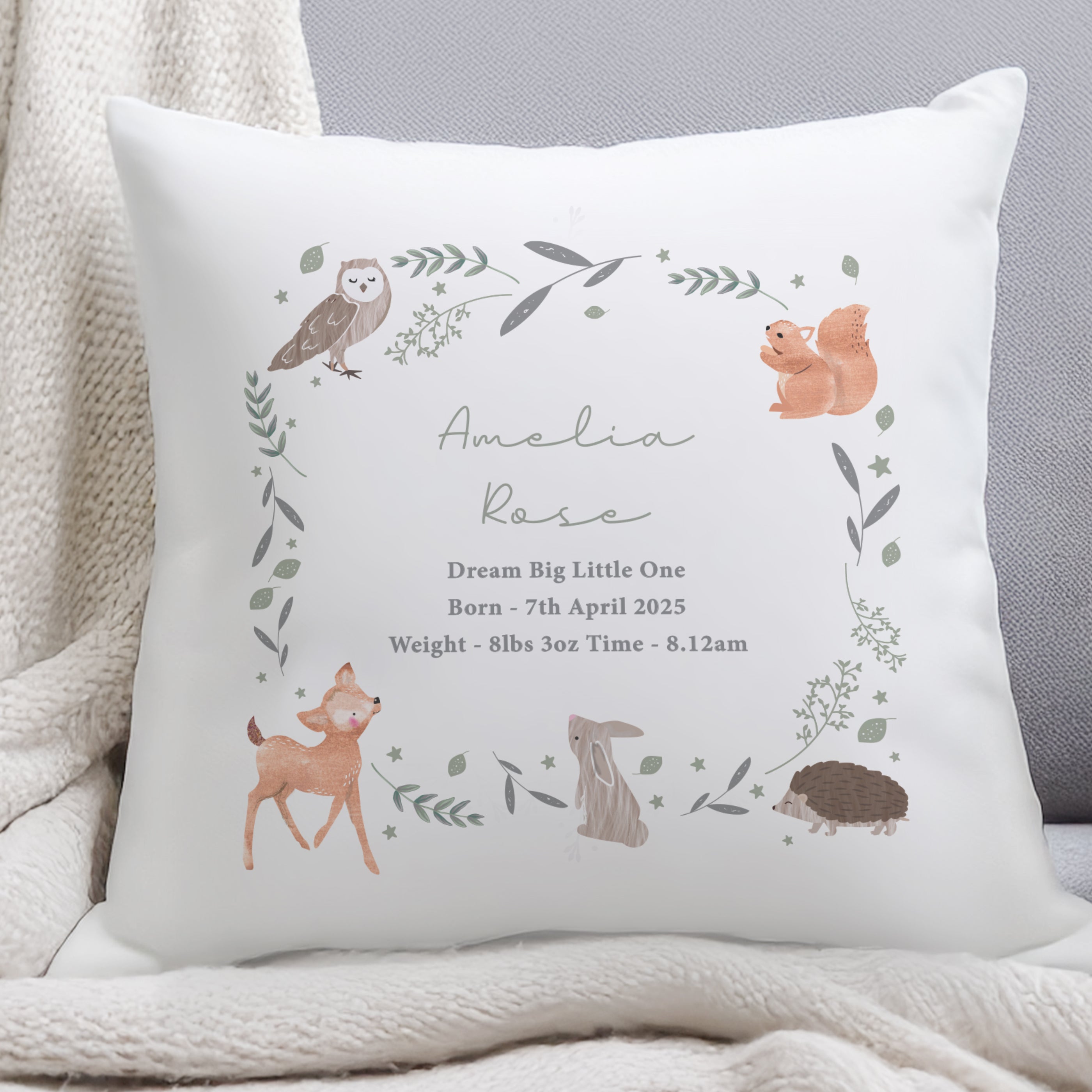 Personalised Woodland Animals Cushion