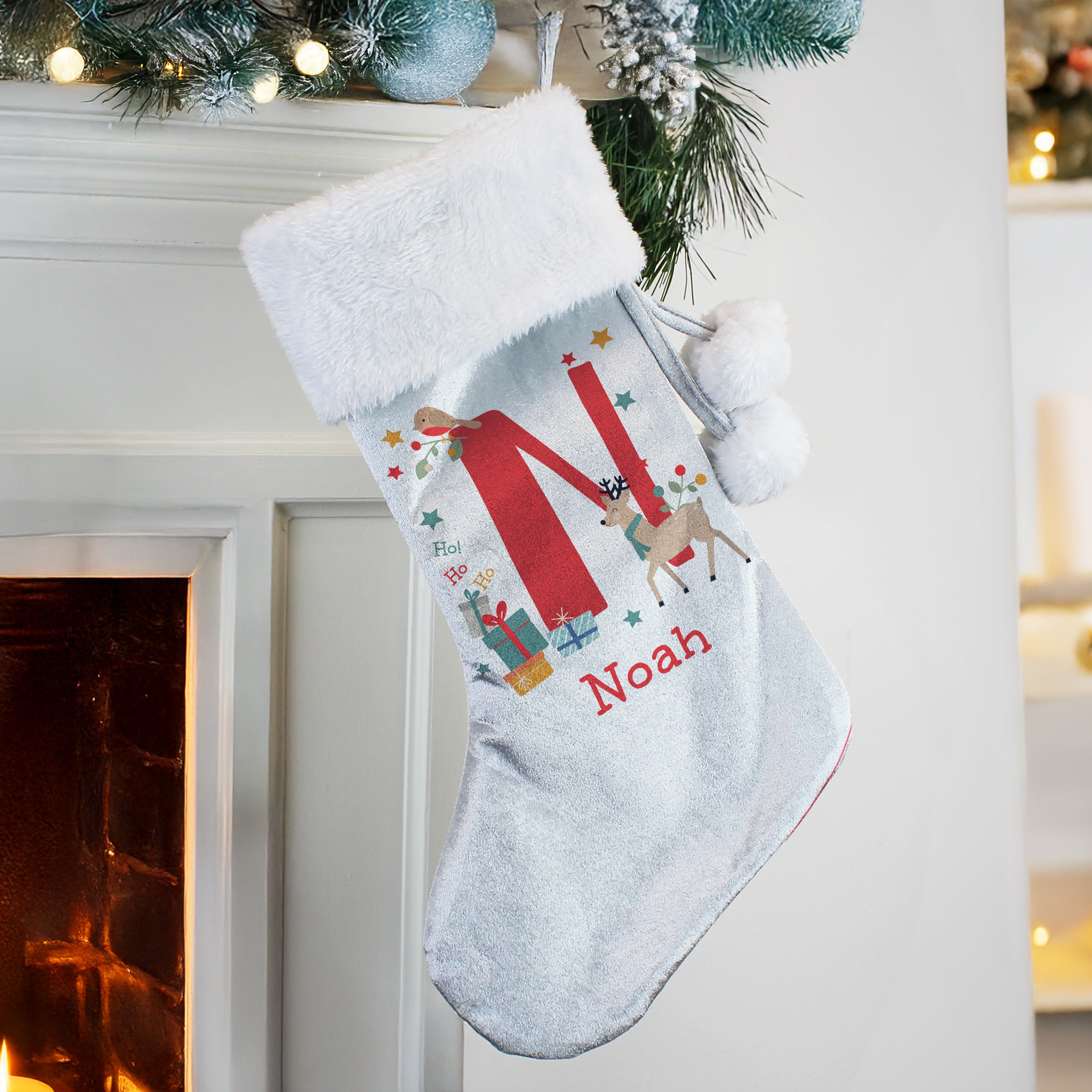 Personalised Initial Reindeer Christmas Stocking