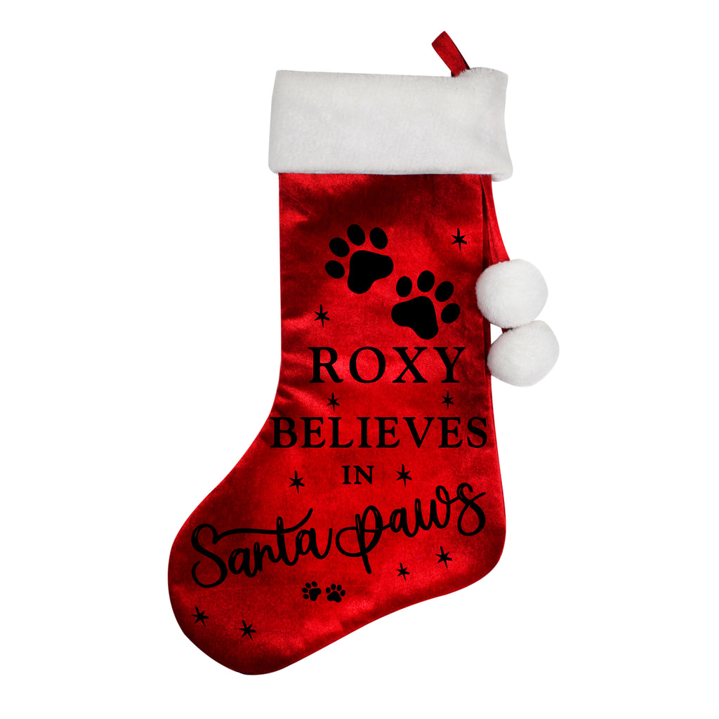Personalised Santa Paws Christmas Red Stocking