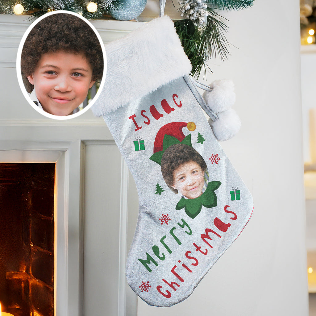 Personalised Photo Upload Elf Christmas Stocking