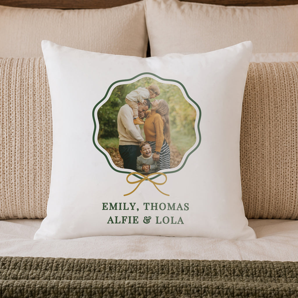 Personalised Scallop Bow Photo Upload Cushion