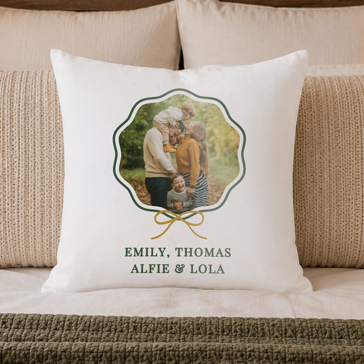 Personalised Scallop Bow Photo Upload Cushion