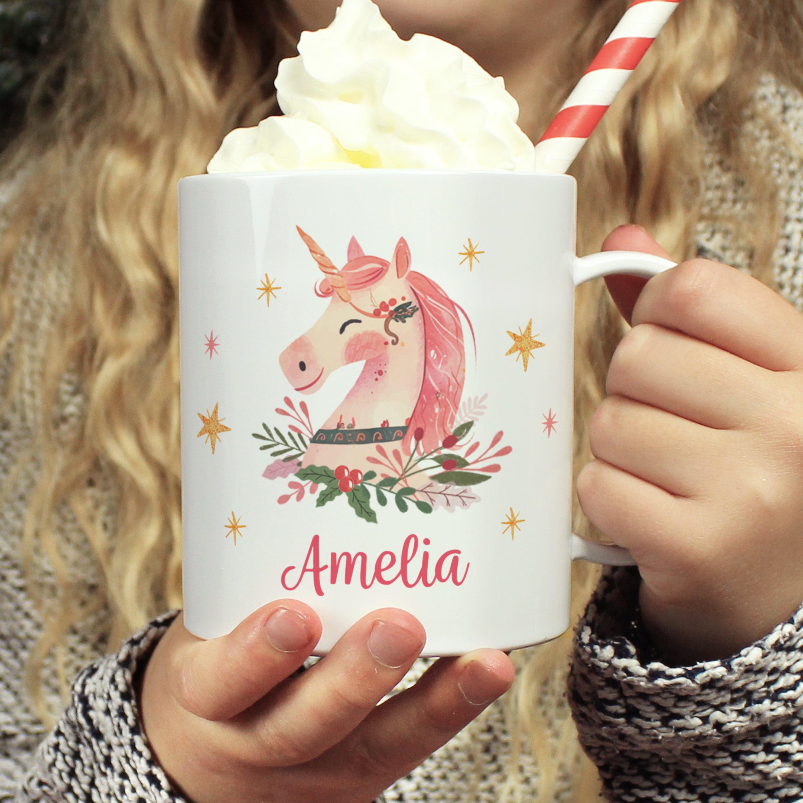 Personalised Unicorn Christmas Plastic Mug