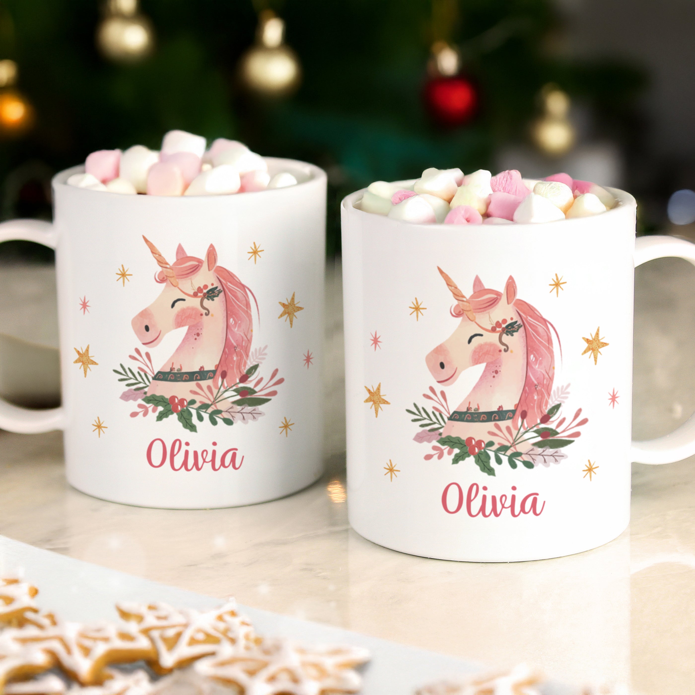 Personalised Unicorn Christmas Plastic Mug