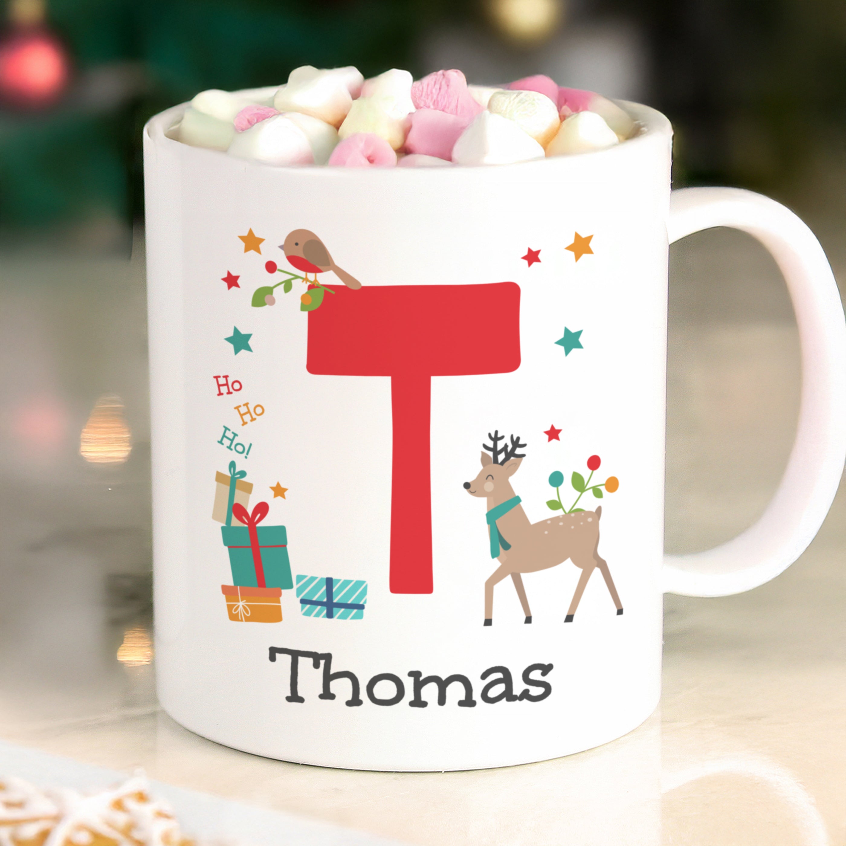 Personalised Initial Reindeer Christmas Plastic Mug
