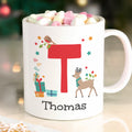 Personalised Initial Reindeer Christmas Plastic Mug
